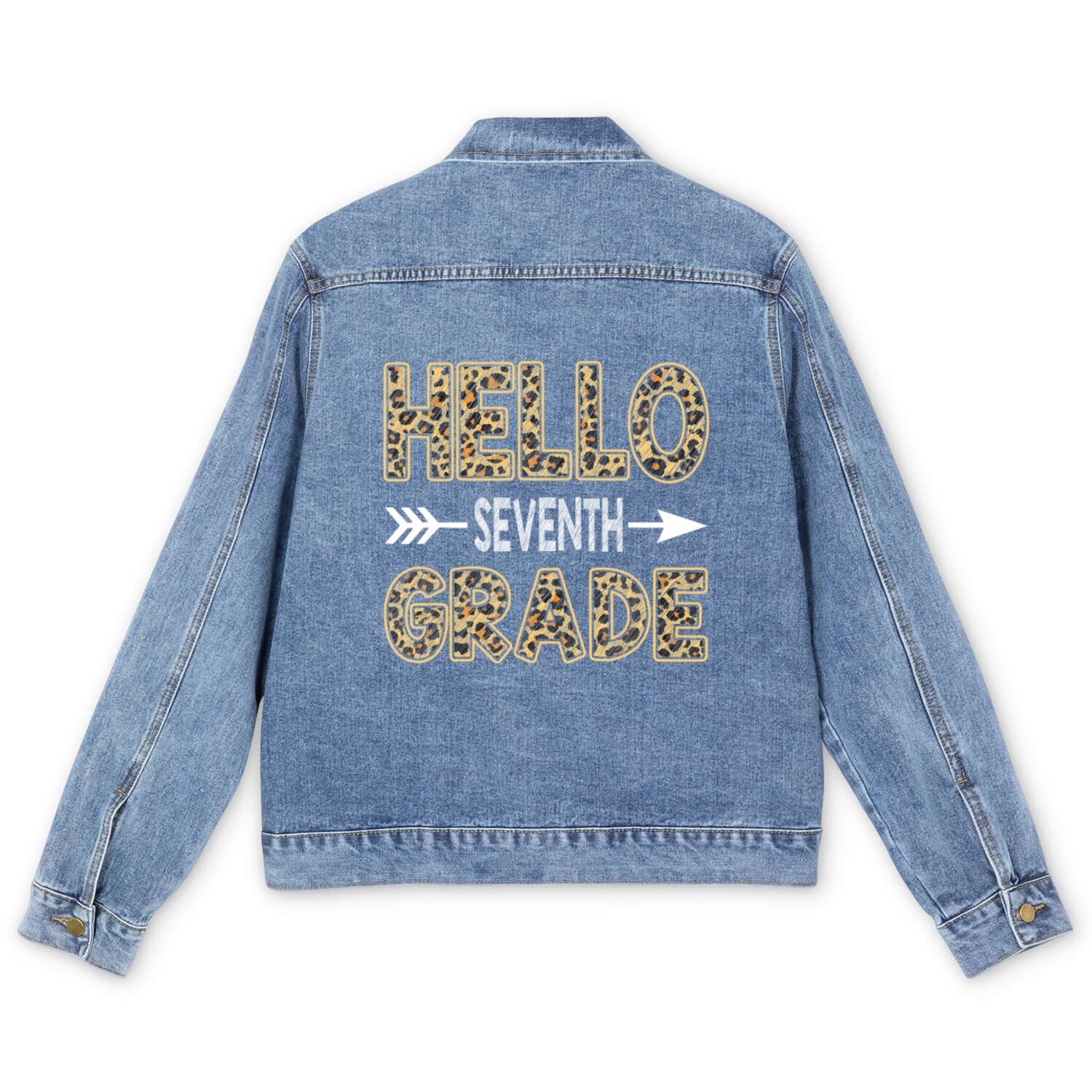 Hello Seventh Grade Leopard 7th Grade Back To Men's Denim Jackets