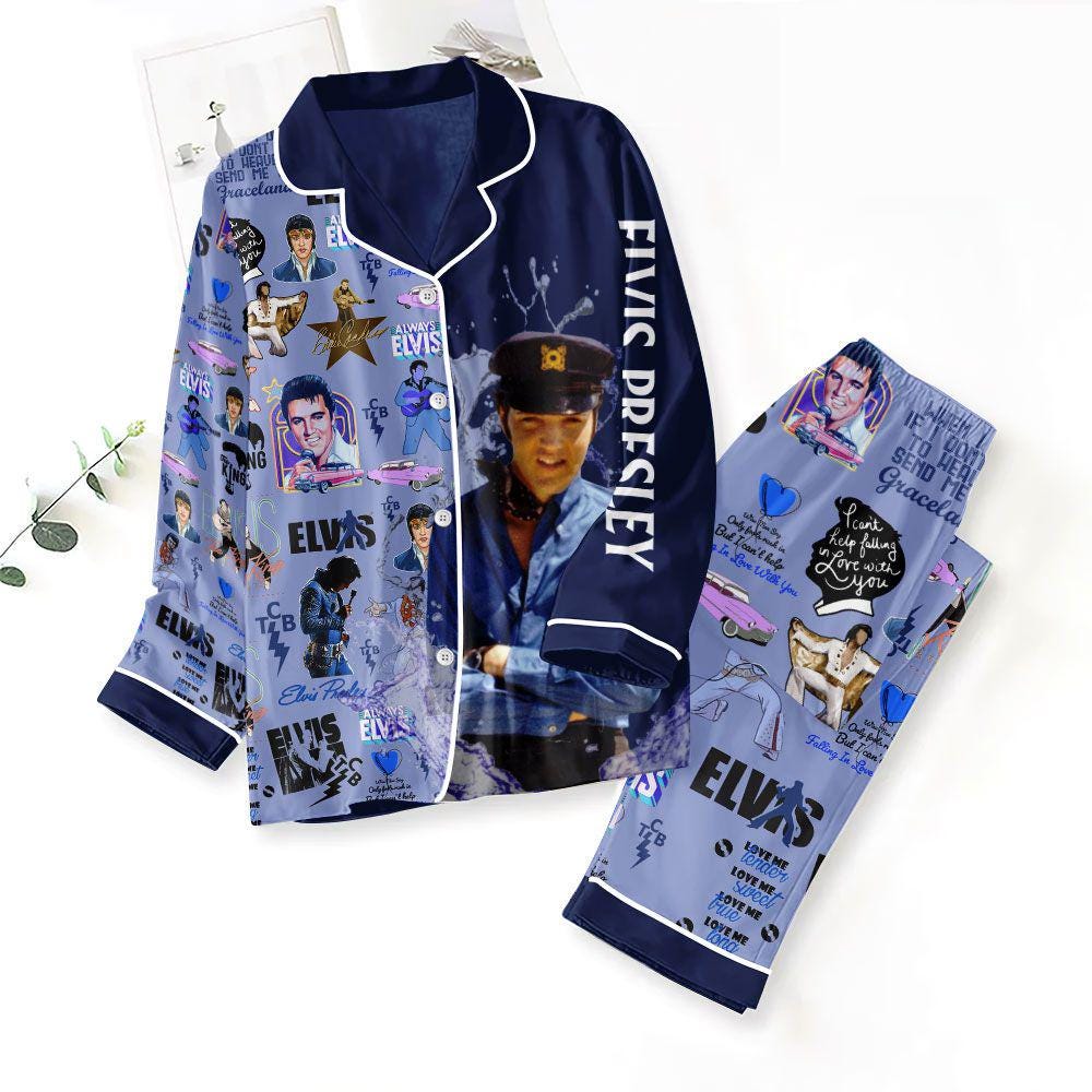 Elvis Presley Pajamas Set, 1950s Rock and Roll Sleepwear, Vintage Vinyl Record PJs for Women