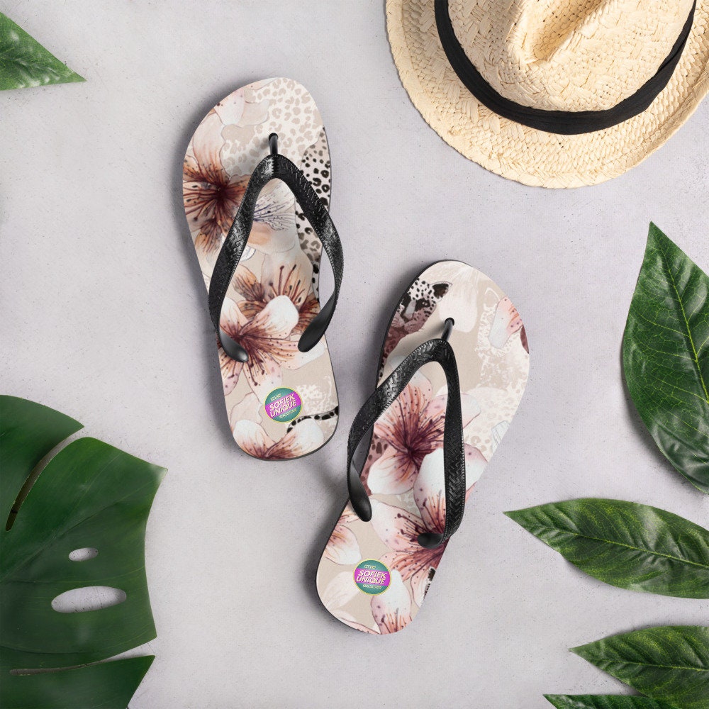 Flip-Flops Leopard floral white flower