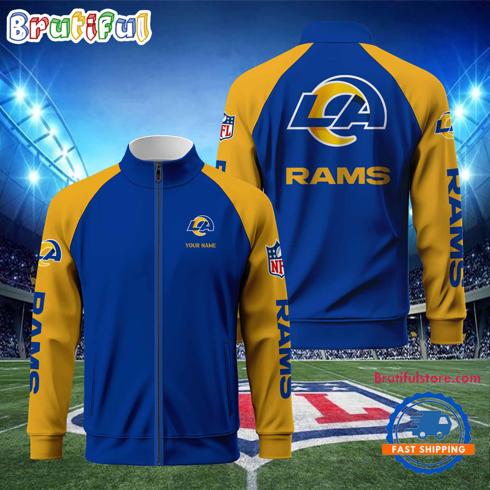 Los Angeles Rams Football Team Custom Name Standing Neck Zipper Jacket