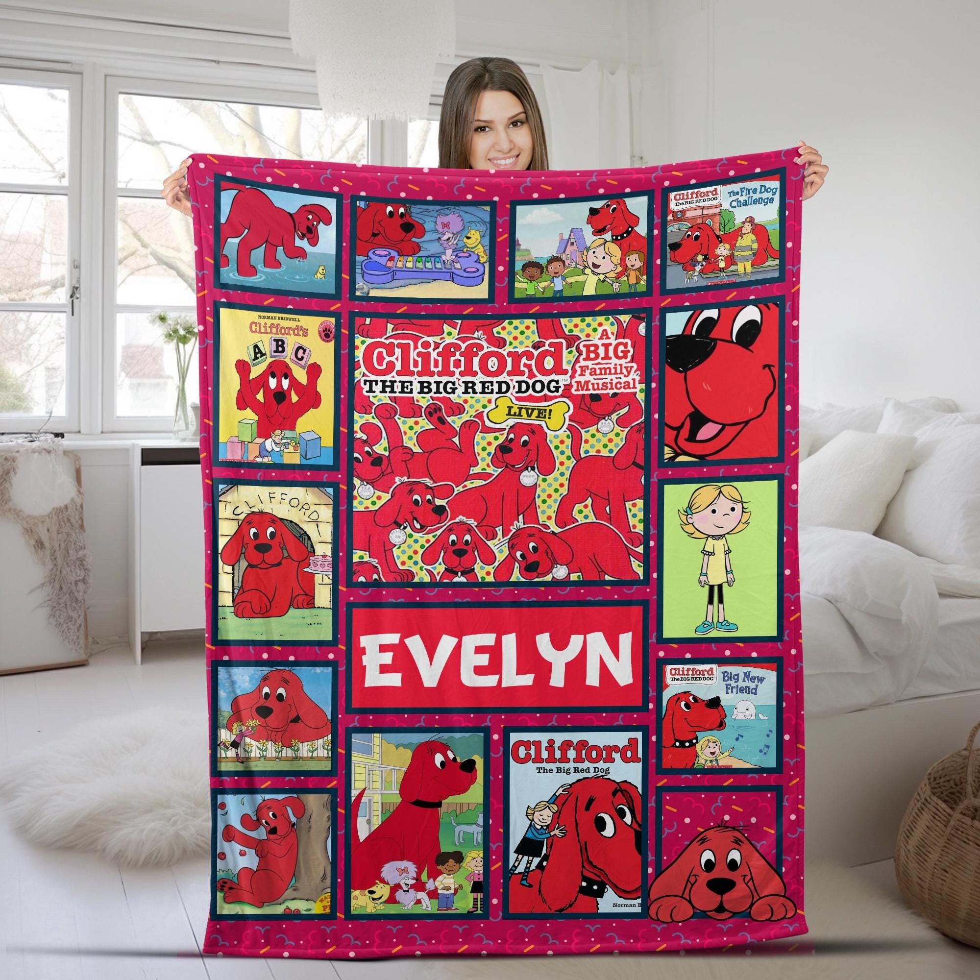 Personalized Clifford The Big Red Dog Blanket/Clifford Blanket/Clifford The Big Red Dog/Personalized Cute Dog Blanket/Birthday Gifts