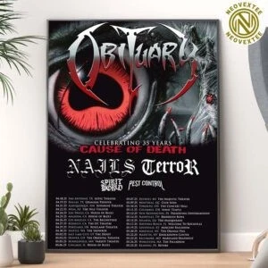Obituary North America Tour 2025 35 Years Of Cause Of Death Poster Canvas