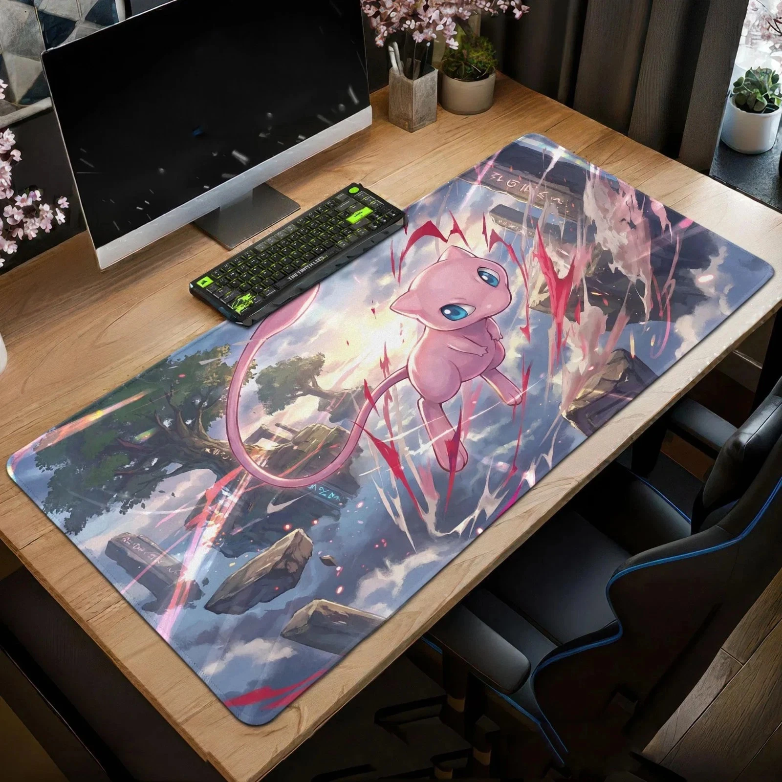 Mew Mythical PKM Mouse Pad Anime Desk Mat Pink Gaming Gift