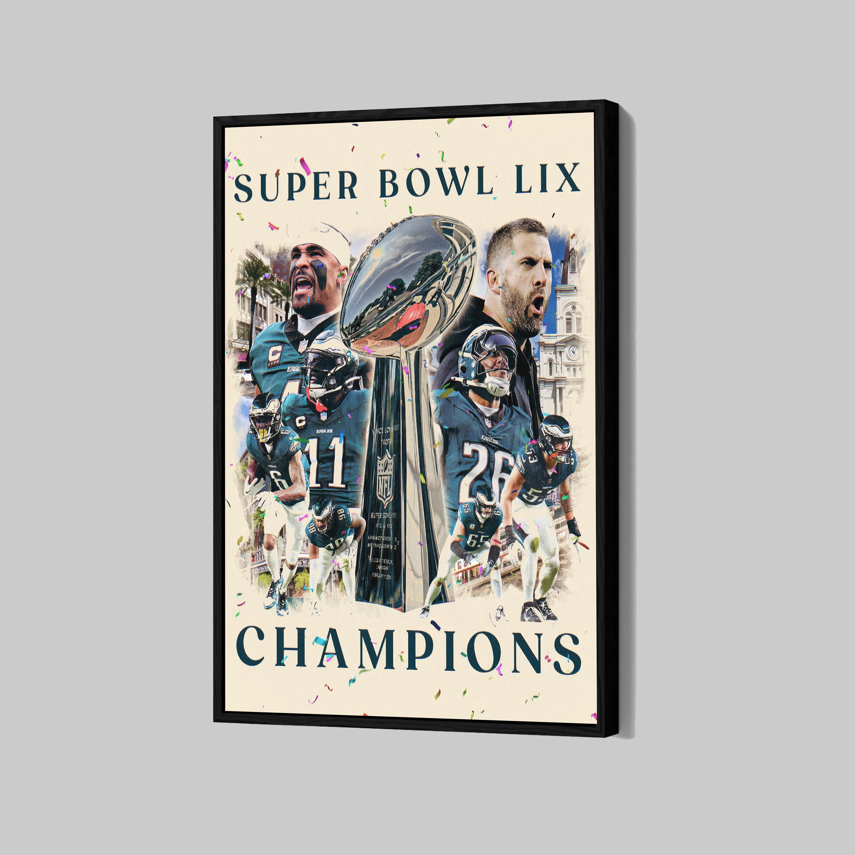 Philadelphia Eagles Super Bowl LIX Champions Poster Football Canvas football Wall Art Sports Framed Canvas Print Home Decor P213 Christmas Gift