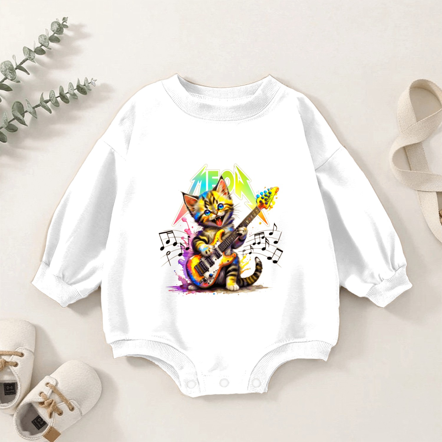 Metal Meow Kitty - Rainbow Baby Romper Sweatshirts