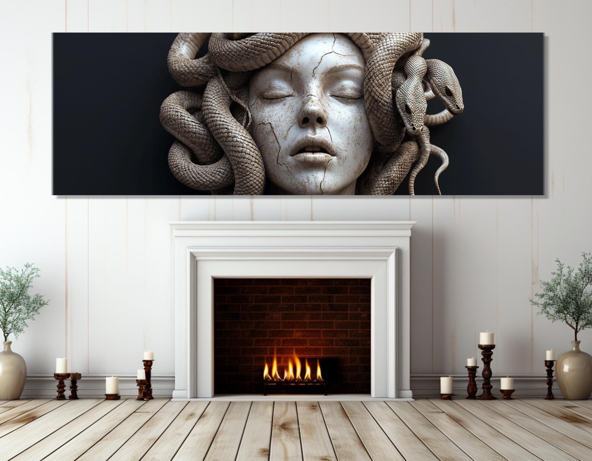 Large Medusa Canvas Wall Art, Mythology Gorgon Poster, Framed and Ready to Hang