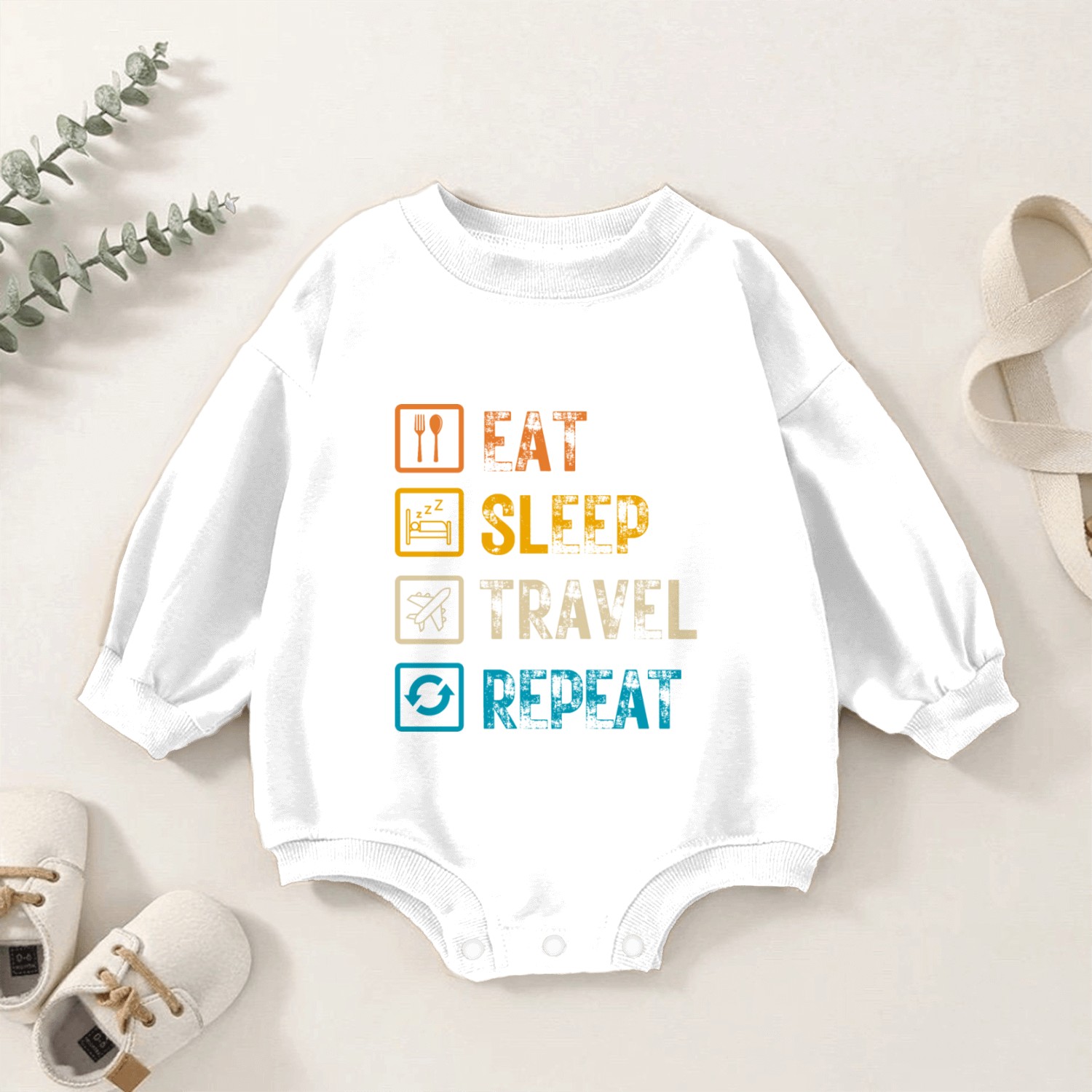 Eat Sleep Travel Repeat Baby Romper Sweatshirts
