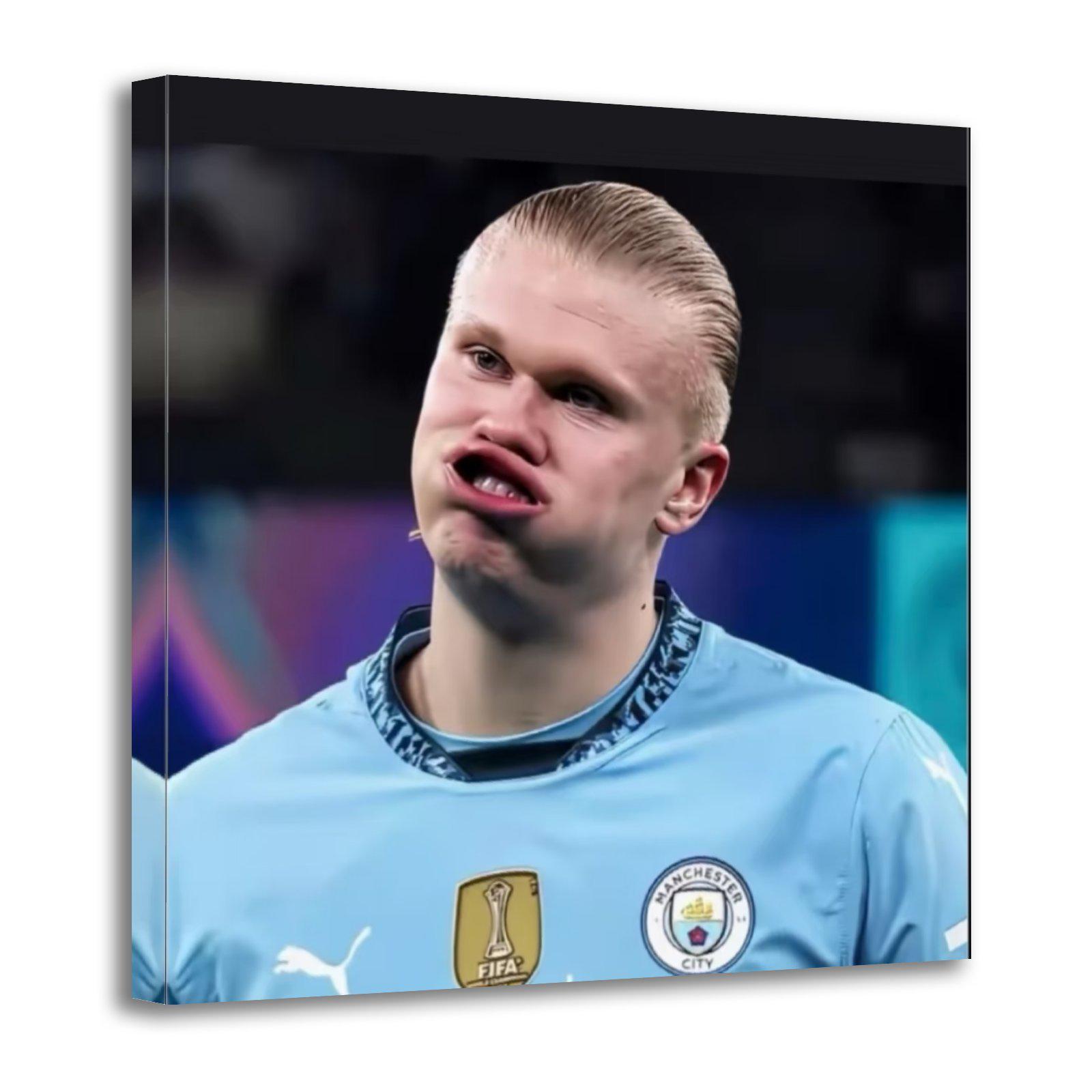 Erling Haaland Funny Face Manchester City Close Up Painting On Canvas Wall Art Poster Picture Print Living Room Walls Decor Home Posters