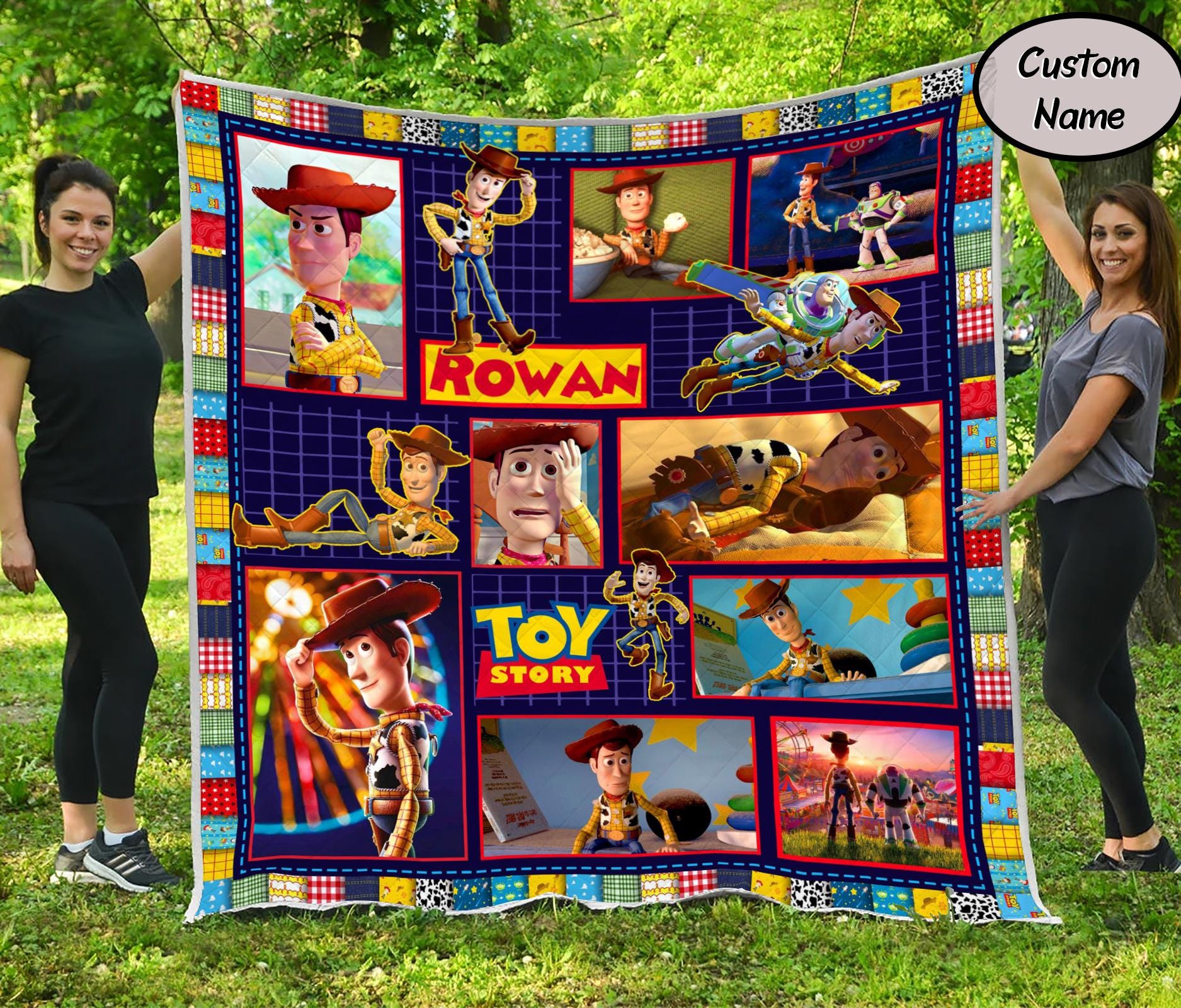 Personalized Toy Story Quilt Blanket for Kids, Custom Name Fleece Cartoon Blanket