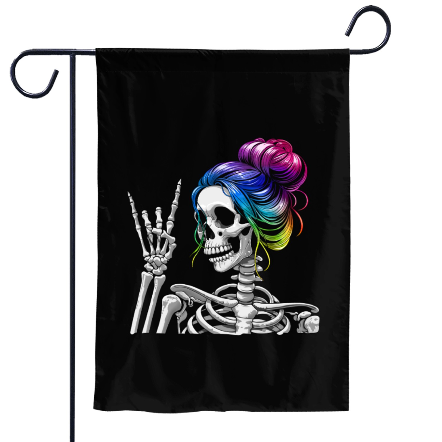Messy Bun Rock N Roll Skeleton Rock Hand Garden Flags