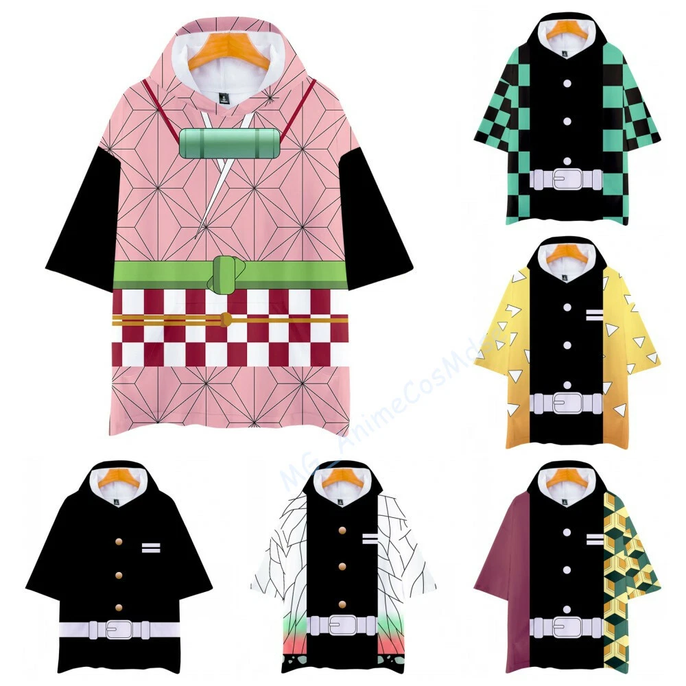 demon Kimetsu no Yaiba Kamado Tanjirou neko Short Sleeve Hoodie Shirt