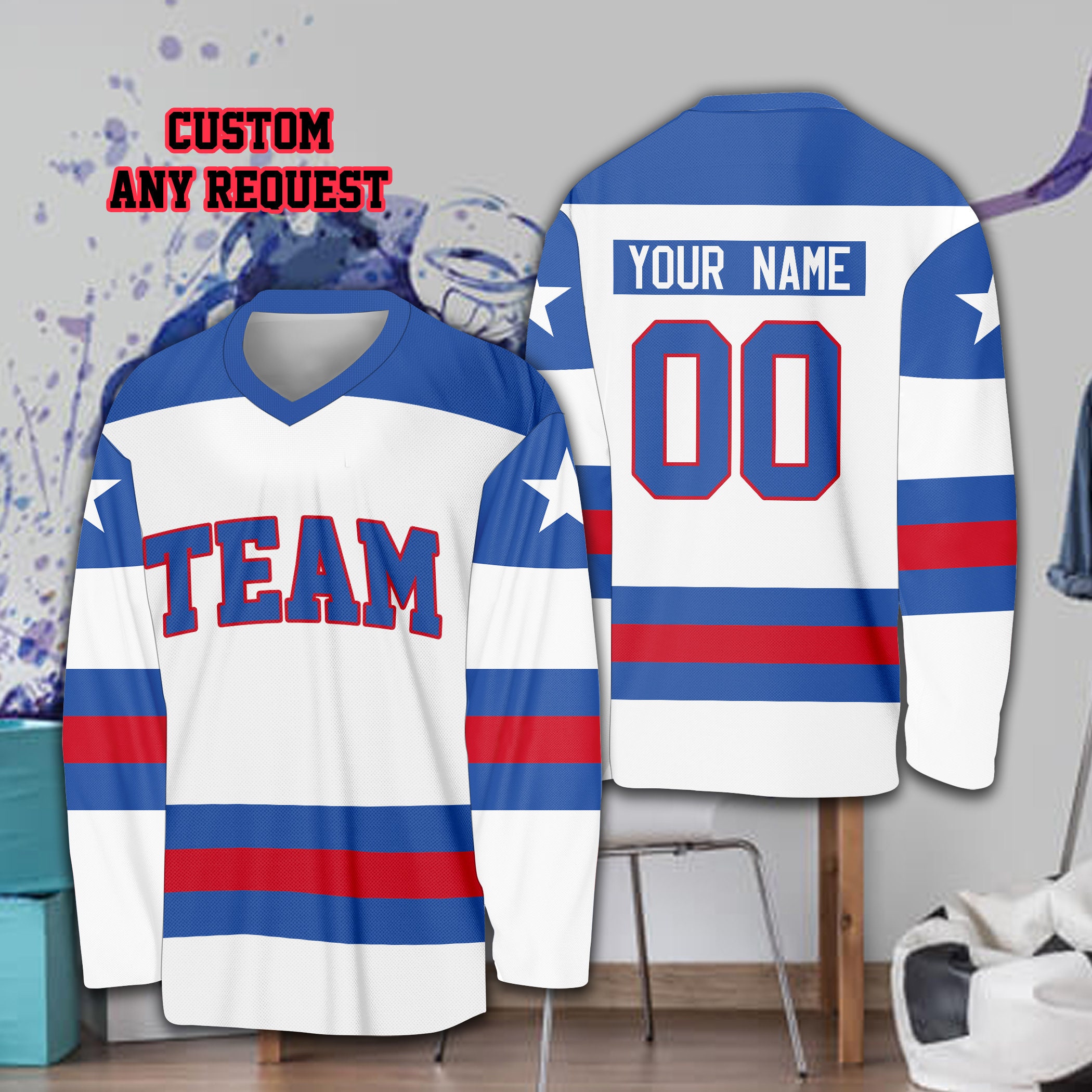 Custom American Ice Hockey Jersey, Personalized Hockey Shirt, USA Hockey Team Jersey, Game Day Outfit For US Hockey, Fan Hockey Lover Family