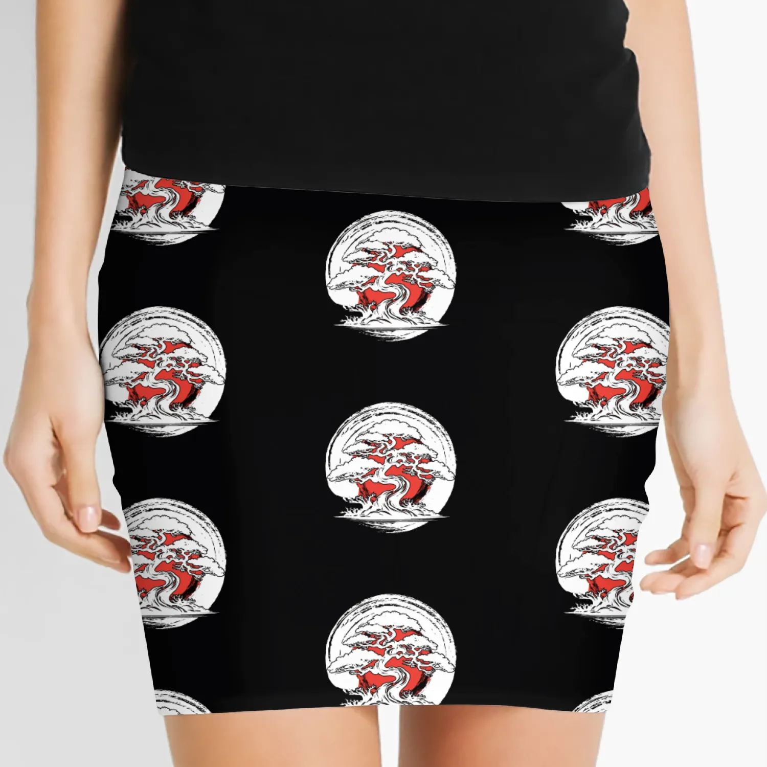 Bonsai Tree In Japanese Zen Buddhist Enso Circle T Women's Mini Skirts