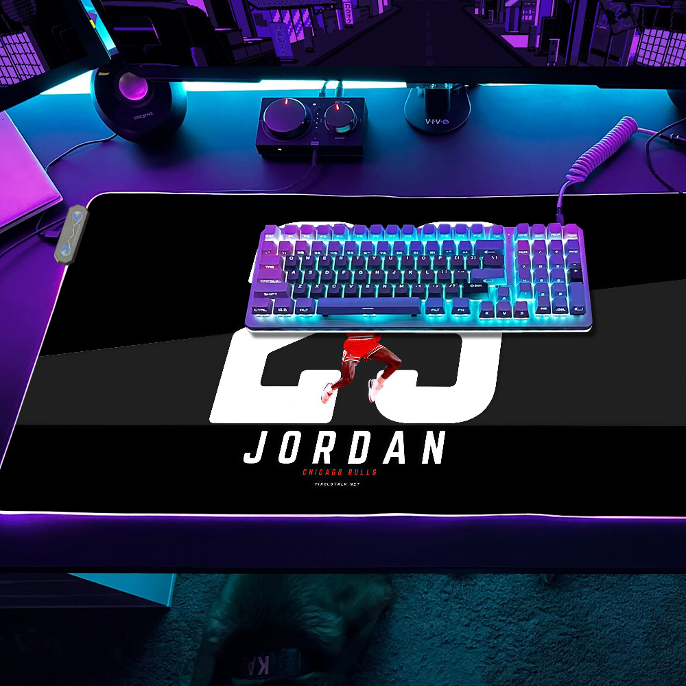 Gaming MousePad LED Table Pads Backlit Rubber Desktop XXL RGB Desk Mats 23 Basketball Micro Star Jordan USB