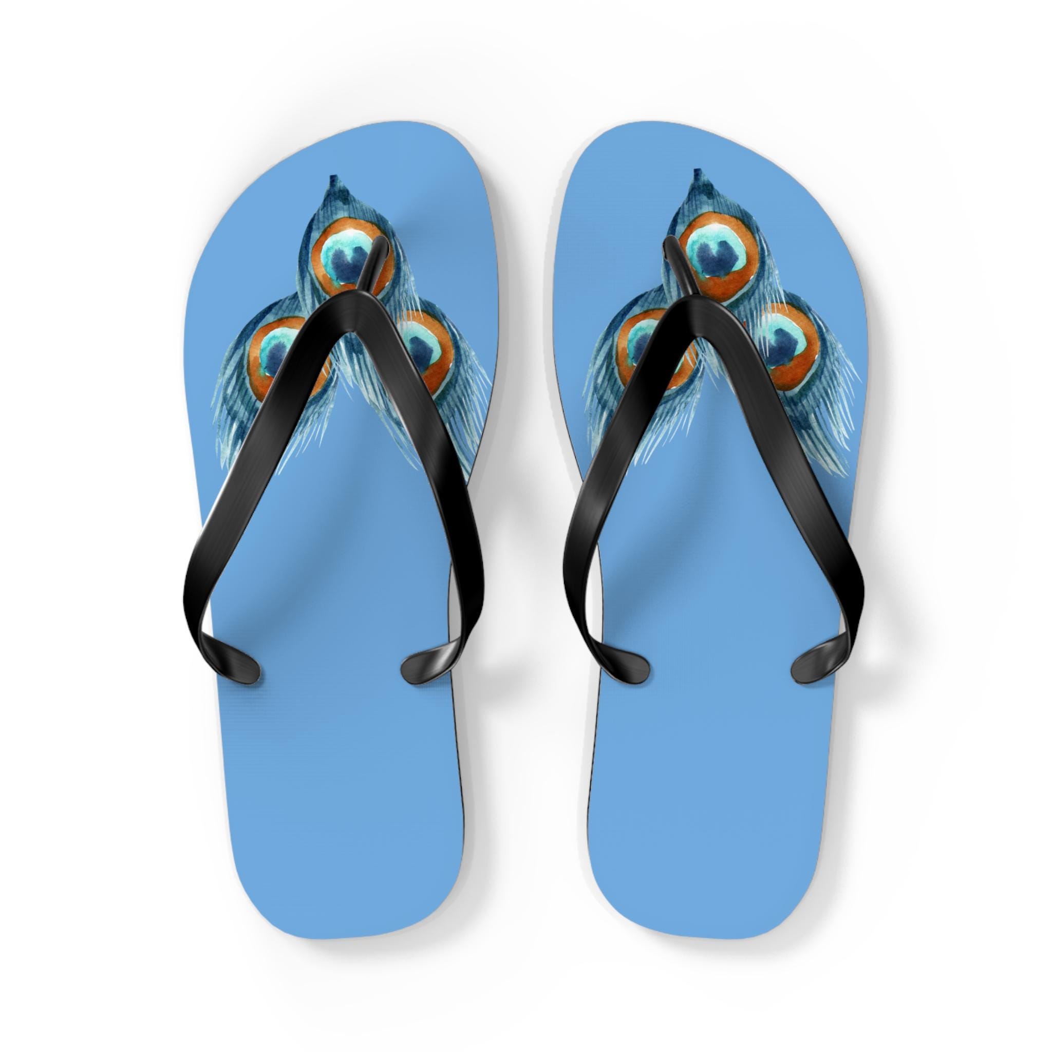Peacock Print Flip Flops, Summer Footwear, Beach Sandals, Vacation Essentials, Outdoor Slippers for Women