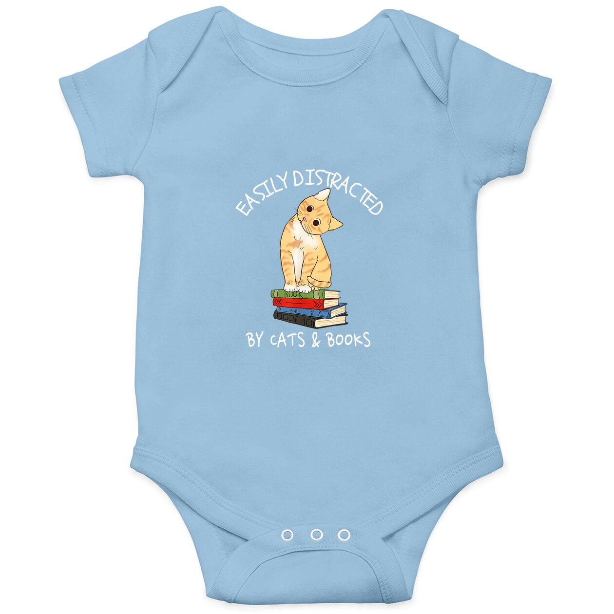 Easily Distracted By Cats And Books - Cat & Book Lover Gift Baby Bodysuit