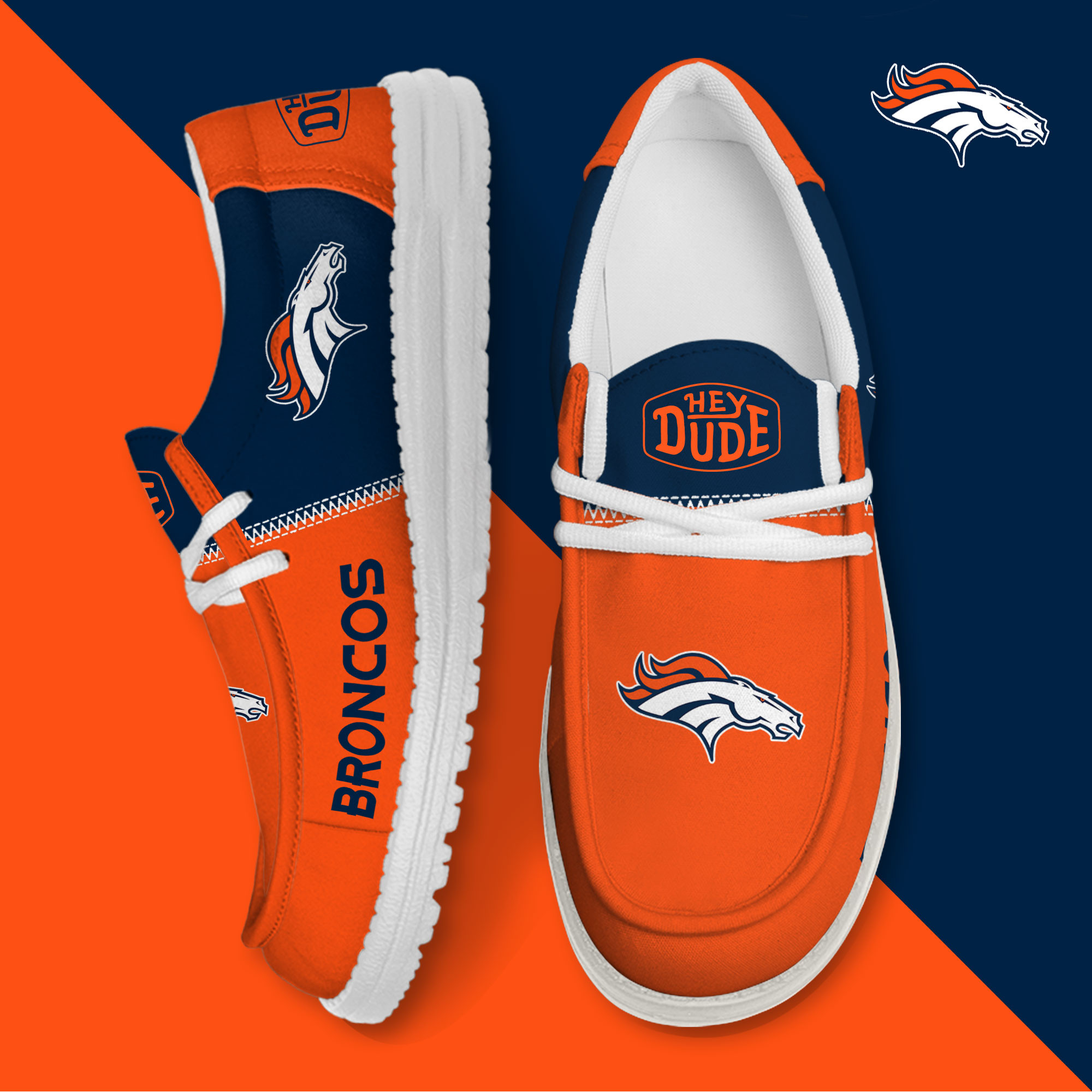 Denver Broncos Football Hey Dude Canvas Loafer Shoes HDS01