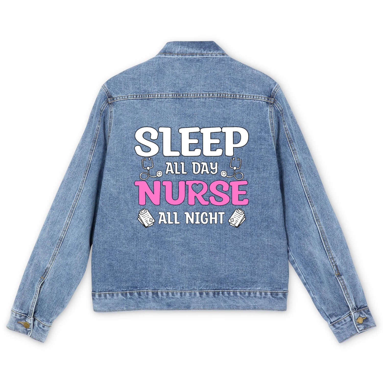Sleep All Day Nurse All Night Night Shift Nurses Men's Denim Jackets