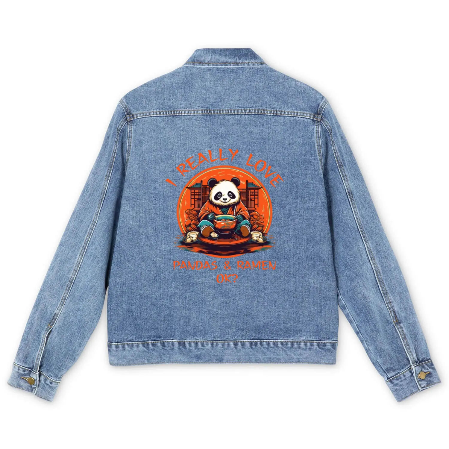 Kawaii Anime Panda Otaku Japanese Ramen Noodles Men's Denim Jackets