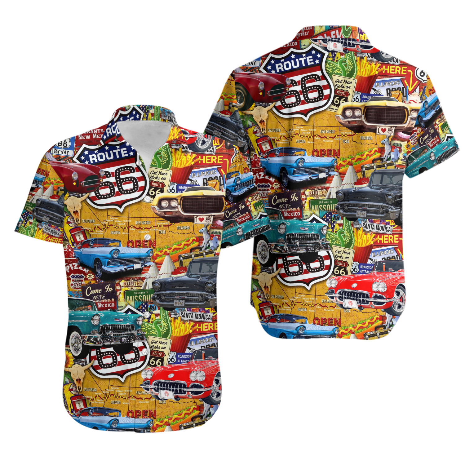 Car Vintage Route 66 Road Hawaiian Shirt
