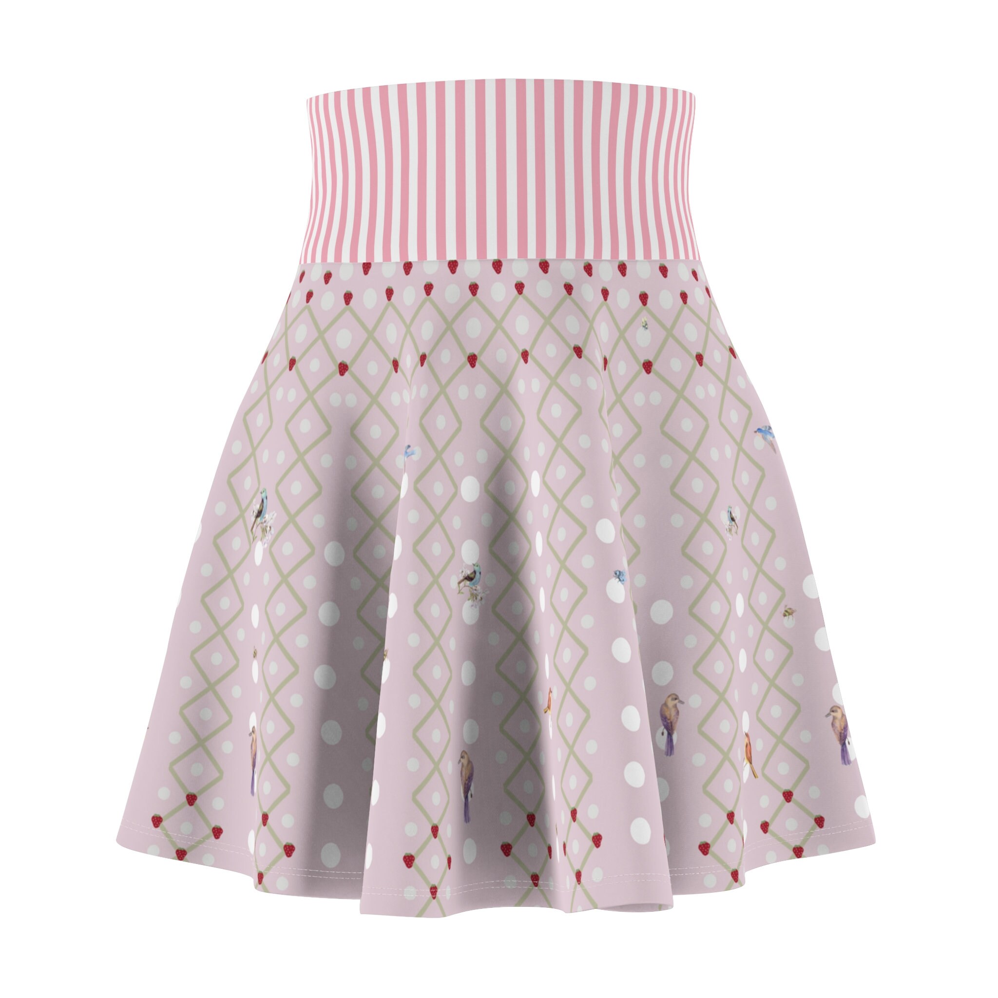 Strawberry Birds and Bees Skater Skirt, Women's Skater Skirt