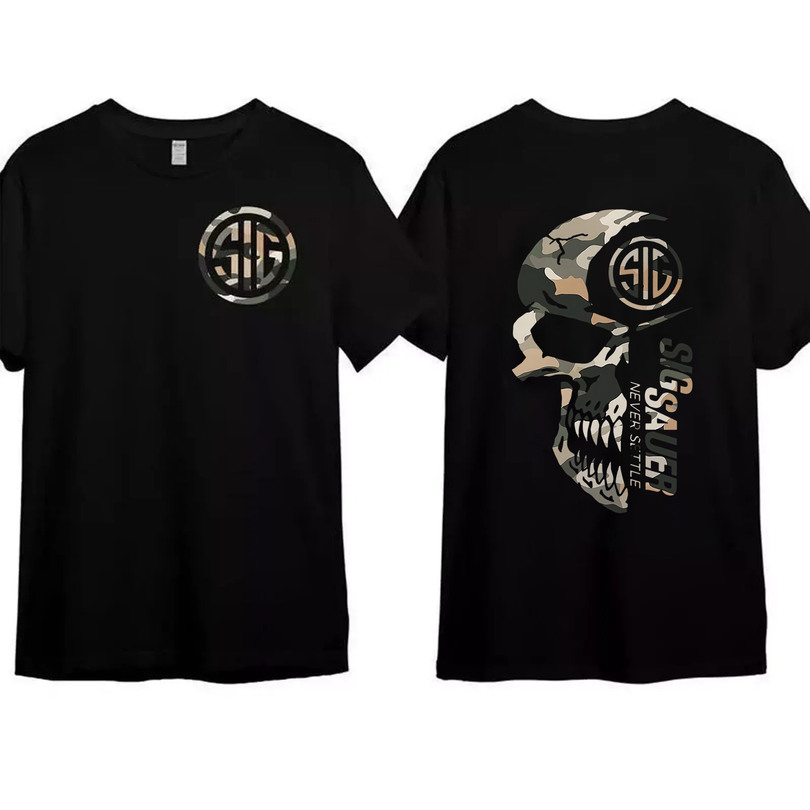2025 Summer Men's Camo Shirt, With Sig Sauer Never Settle T-shirt Unisex shirt