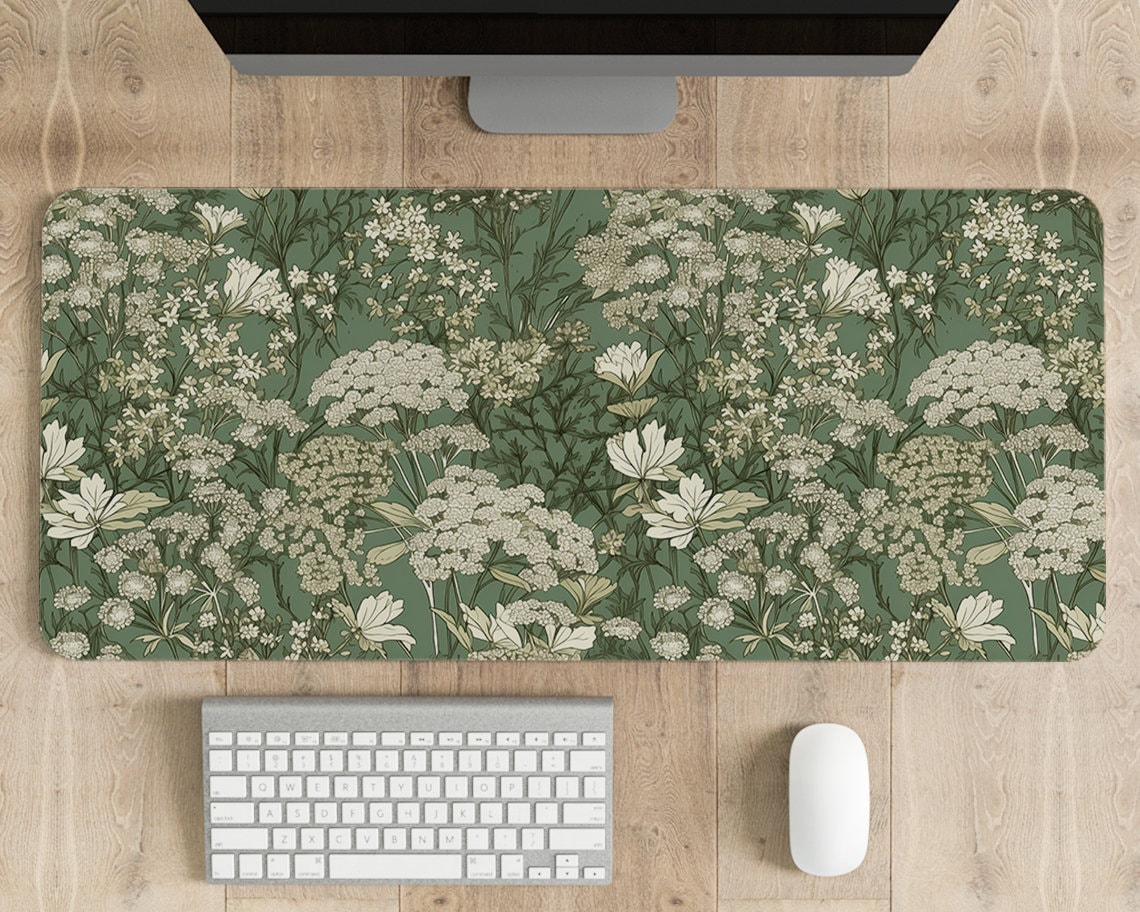 Green Vintage Floral Desk Mat