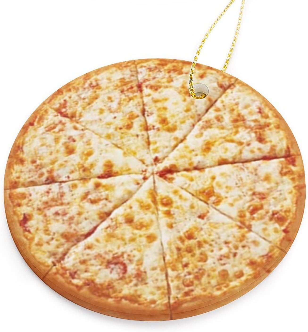 Cheese Pizza Christmas Ornament, Funny Food Ornament, Cute Ornament for Kids, Unique Ceramic Circle Flat Ornament Keepsake for Christmas Tree, Holiday Decorations, Ideal