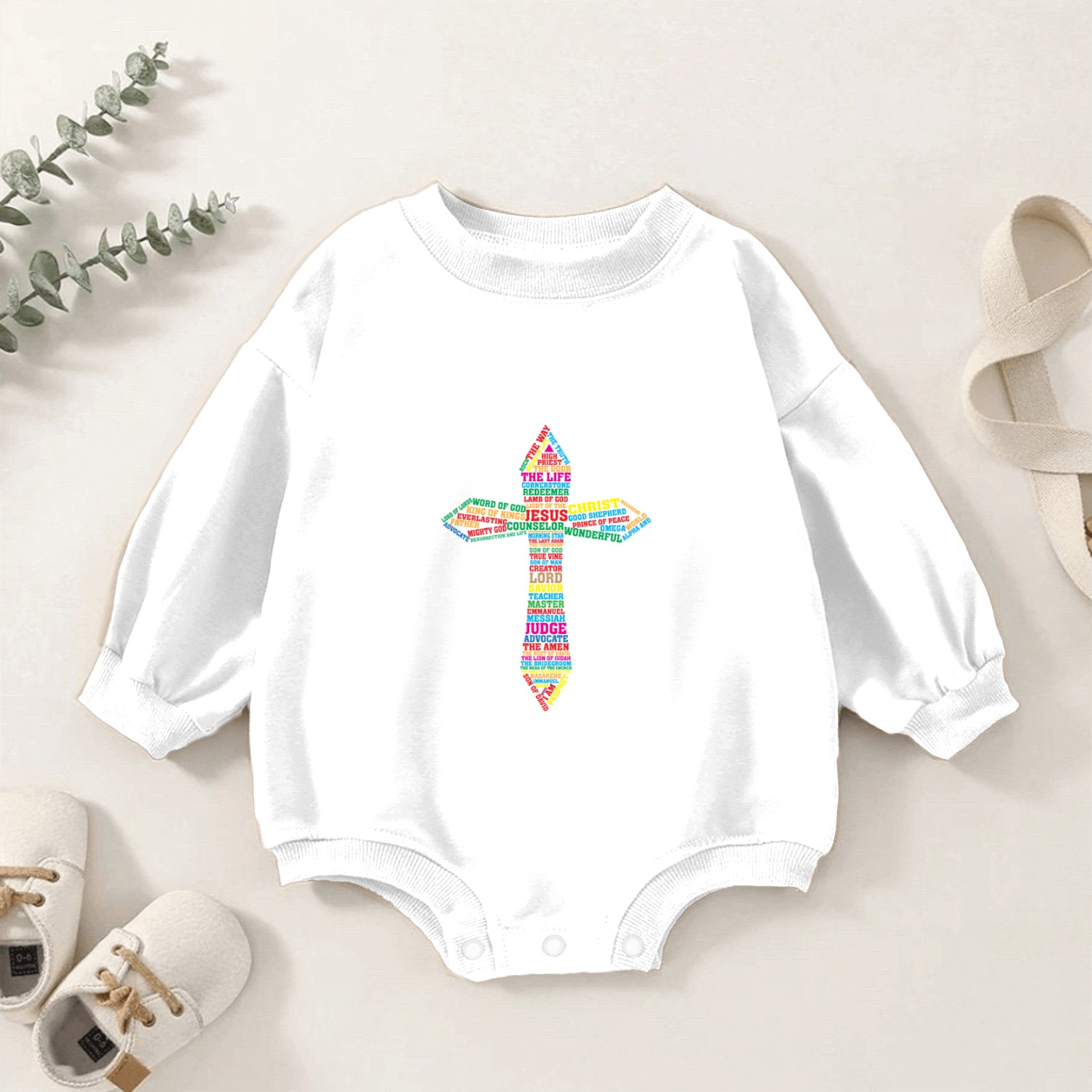 Names of Jesus Cross Baby Romper Sweatshirts - Holy Design