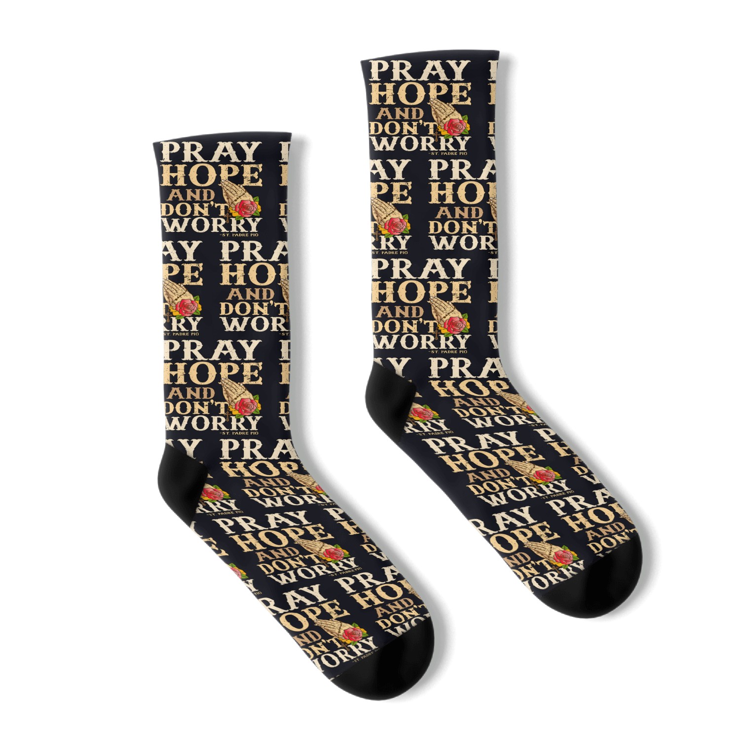 Saint Padre Pio Pray Hope and Don t Worry Socks