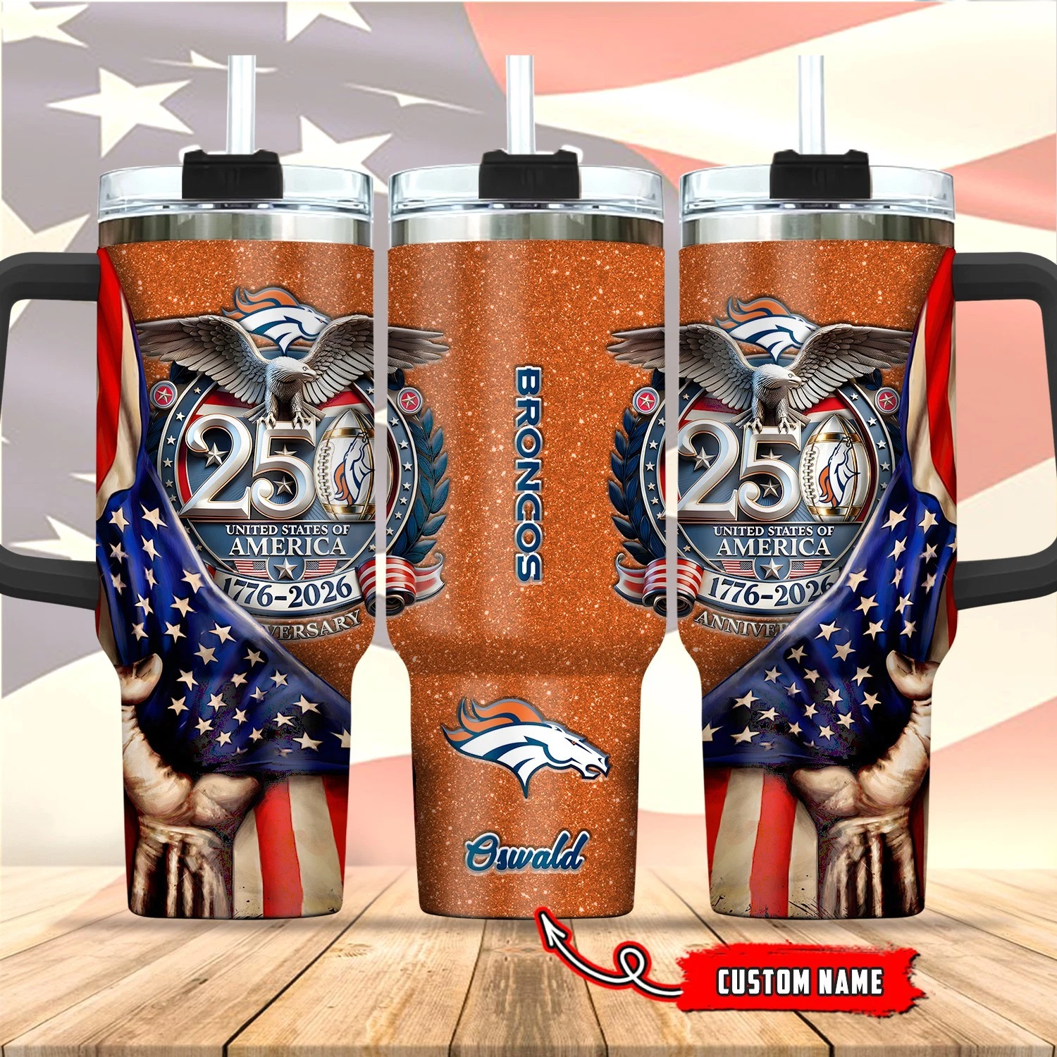 Denver-Football 40oz Stainless Steel H2.0 Flowstate Quencher Tumbler
