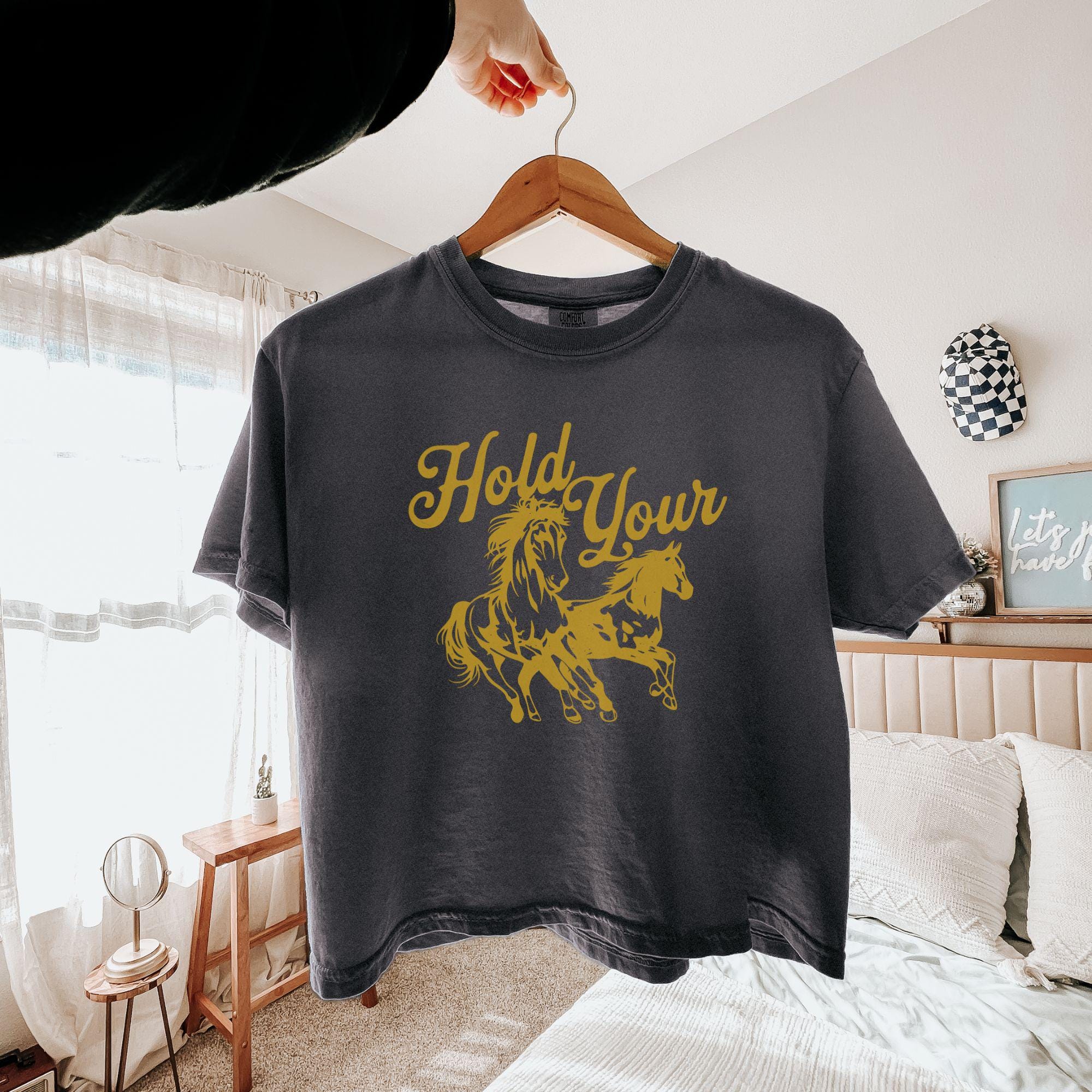 Hold Your Horses Vintage Crop Top Western Cowgirl Boxy T-Shirt
