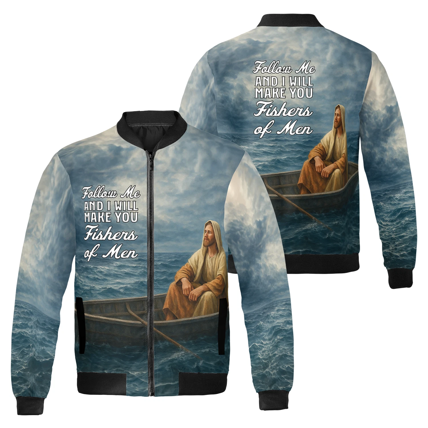 Jesus In The Boat Follow Me And I'll Make You Fishers Of Men Bomber Jacket