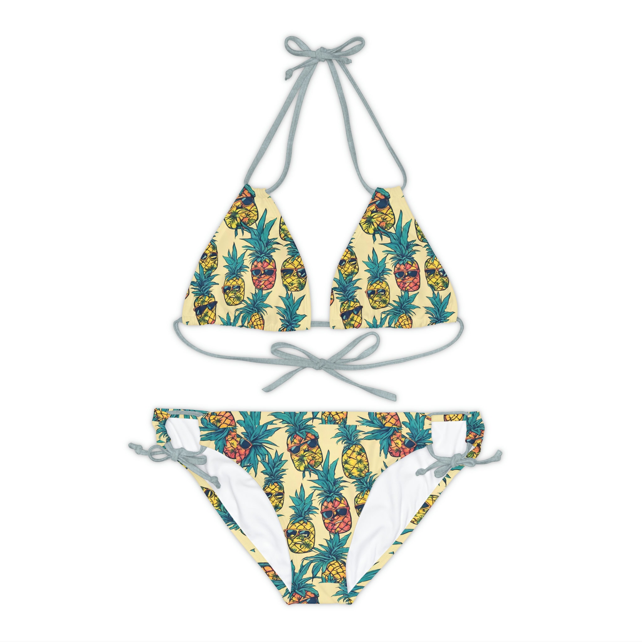 honeymoon matching sets hawaiian inspired Strappy Bikini Set, pineapple and sunglasses, baecation, pineapple vacation, matching vacation set