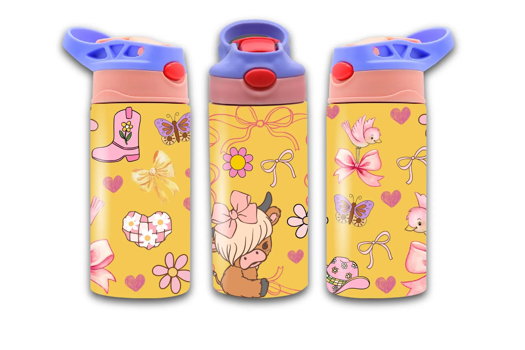 Highland Cow 12 oz Tumbler Wrap, Kids Straight Tumbler Design, Sippy Cup Flip Top