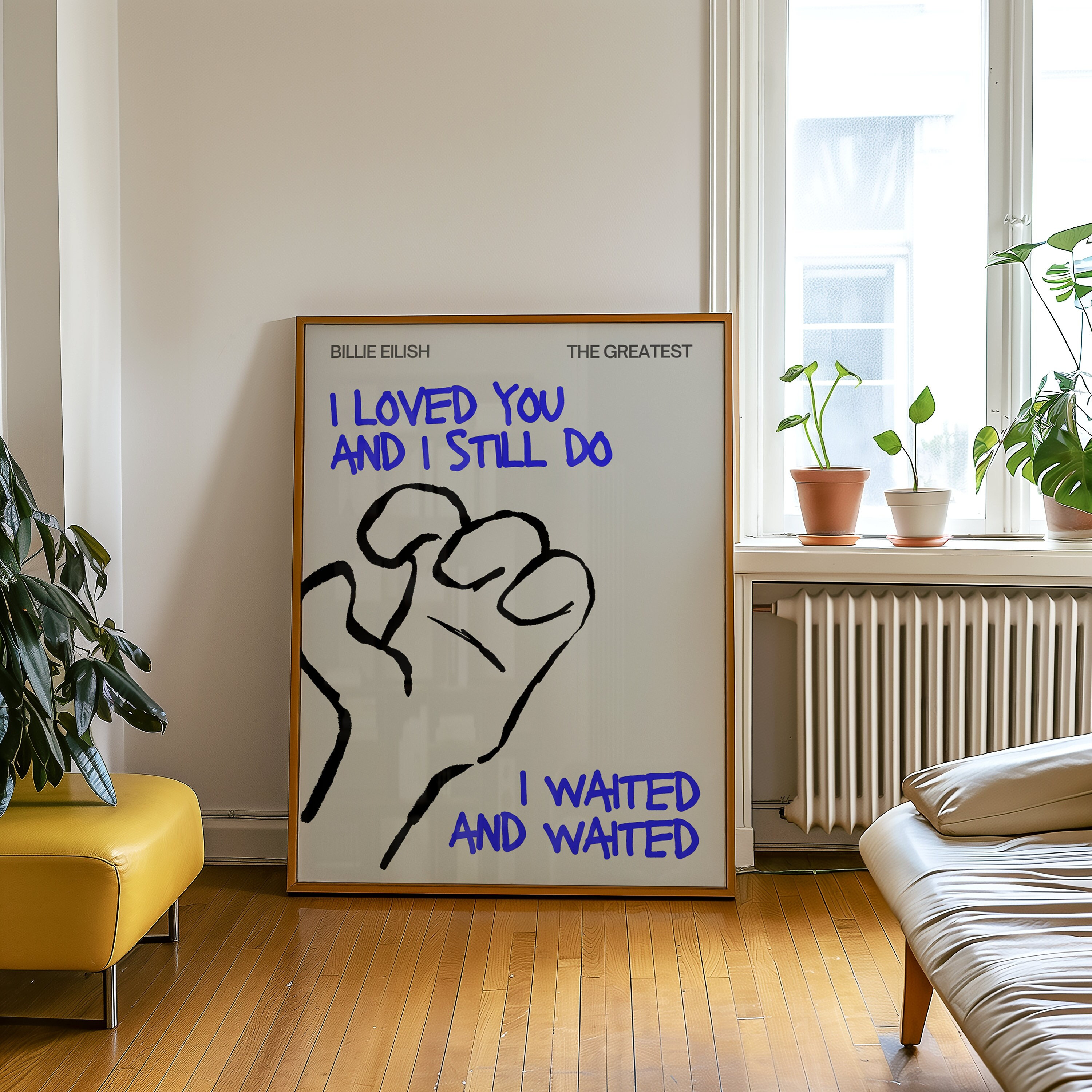 The Greatest Billie Eilish Lyrics Blue Modern Art Poster, Indie Music Inspired Wall Decor,Hit me hard and soft album fan art