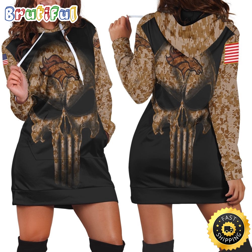 football Denver Broncos Hoodie Dress American Flag Camouflage Skull