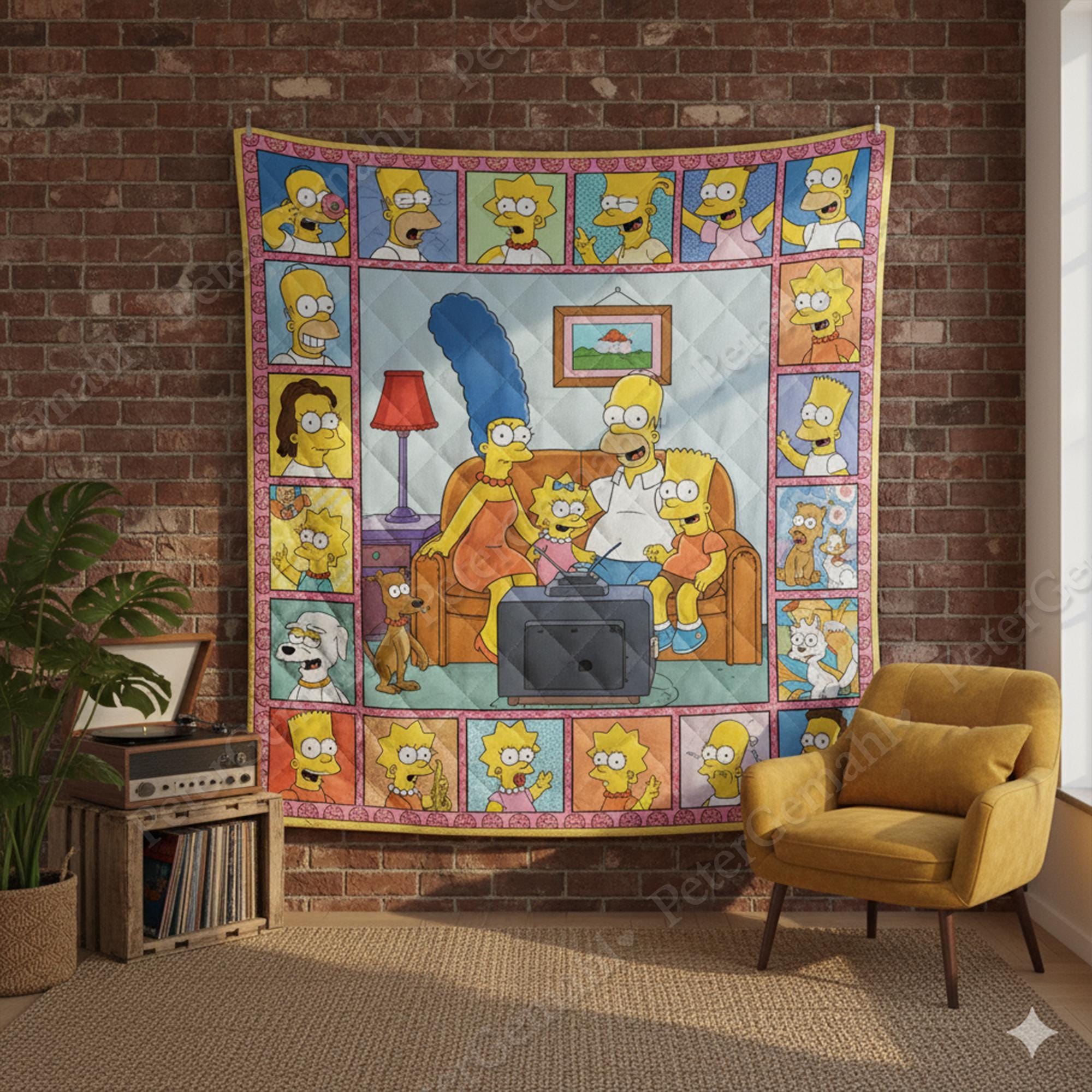 The Simpsons Family Quilt Blanket, The Simpsons Blanket Quilt, Bedding Blanket, Personalized Custom Blanket