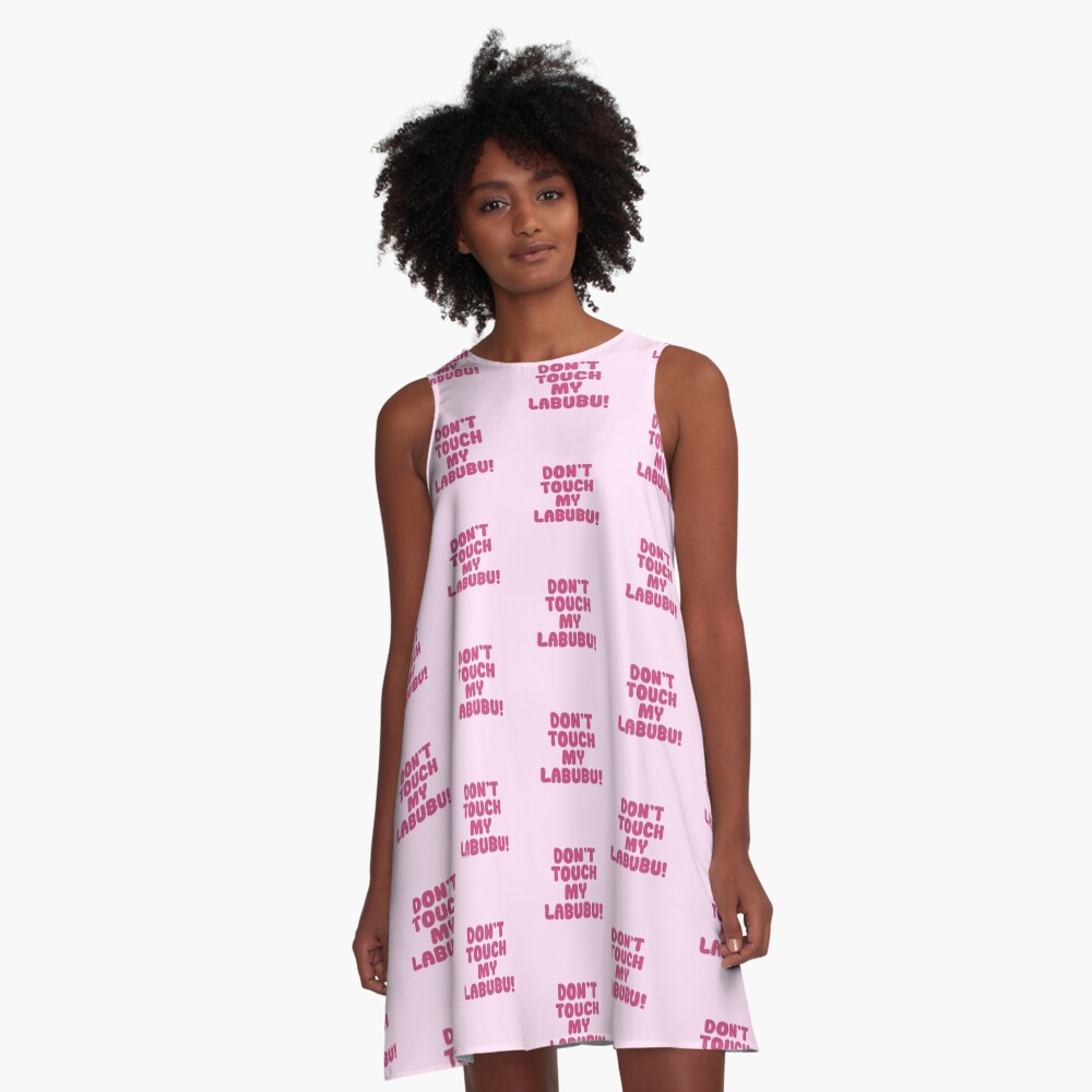 Don't Touch My Labubu! – Cute Pink Kawaii Labubu Fan Design A-Line Dress, Gift for Her