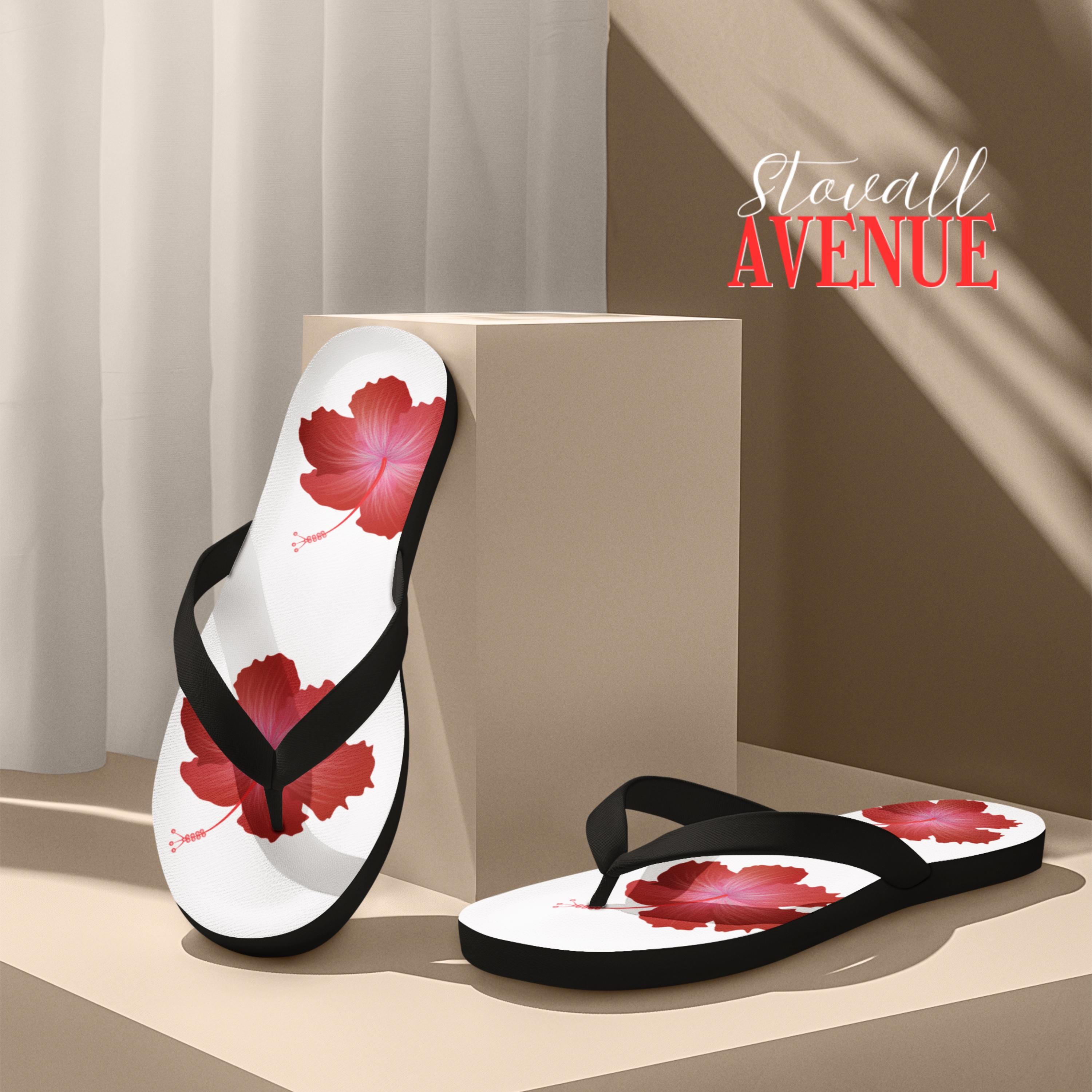 Tropical Hibiscus Flip Flops, Perfect for Beach Days, Summer Getaways, Luau Parties, Vacation Footwear, Cute Summer Sandals