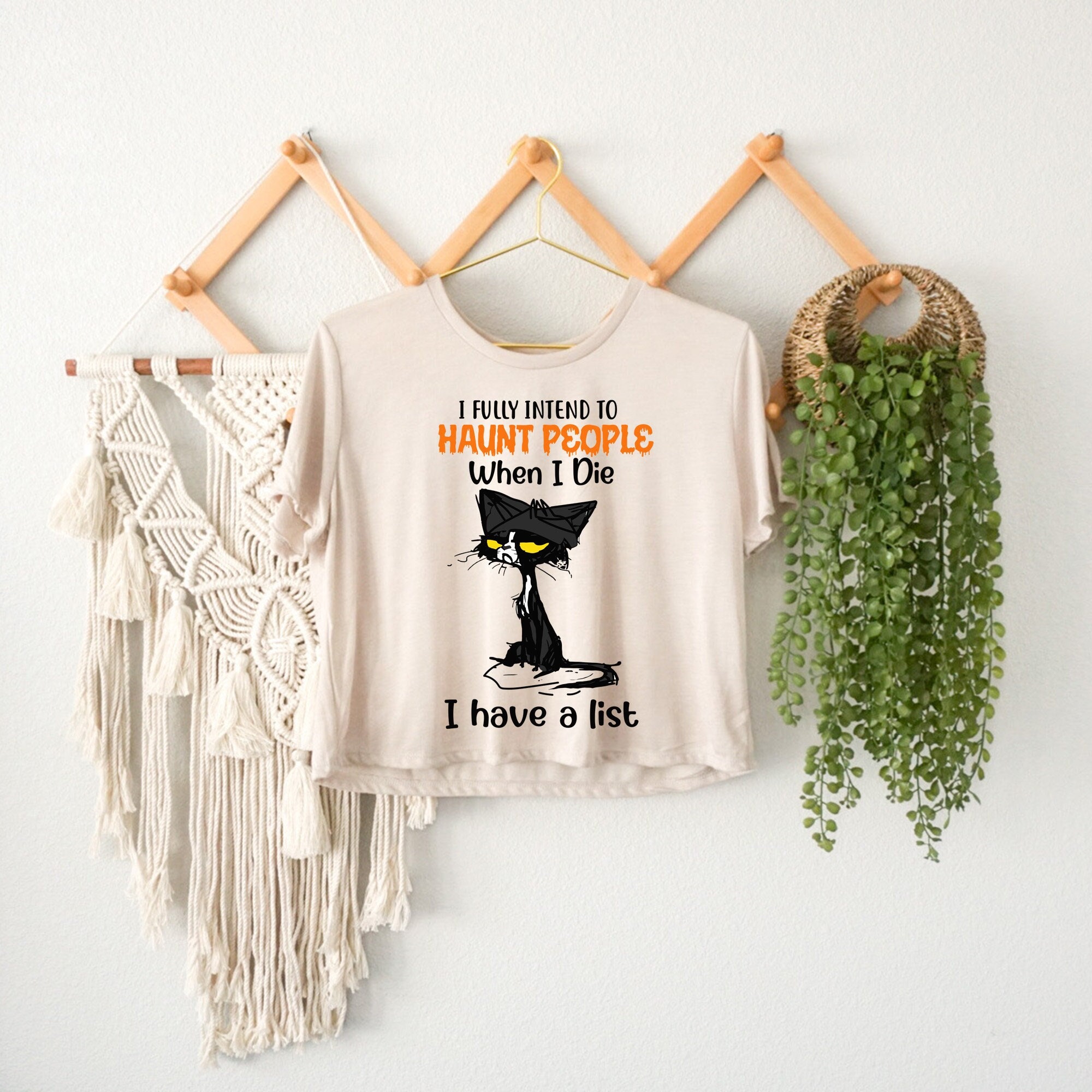 Halloween Black Cat Crop Top, Scary Cat Halloween Shirt, Boo Theme Women's Crop Top