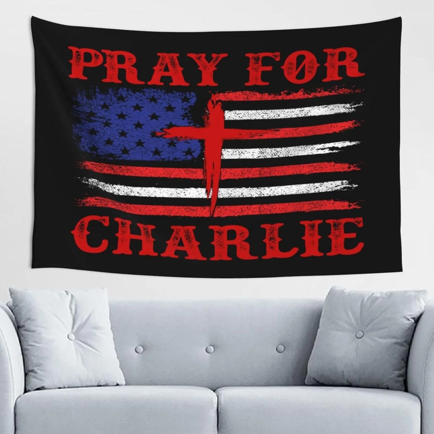Marat Pray For Charlie Kirk Tapestry, God Bless Wall Banner Decor