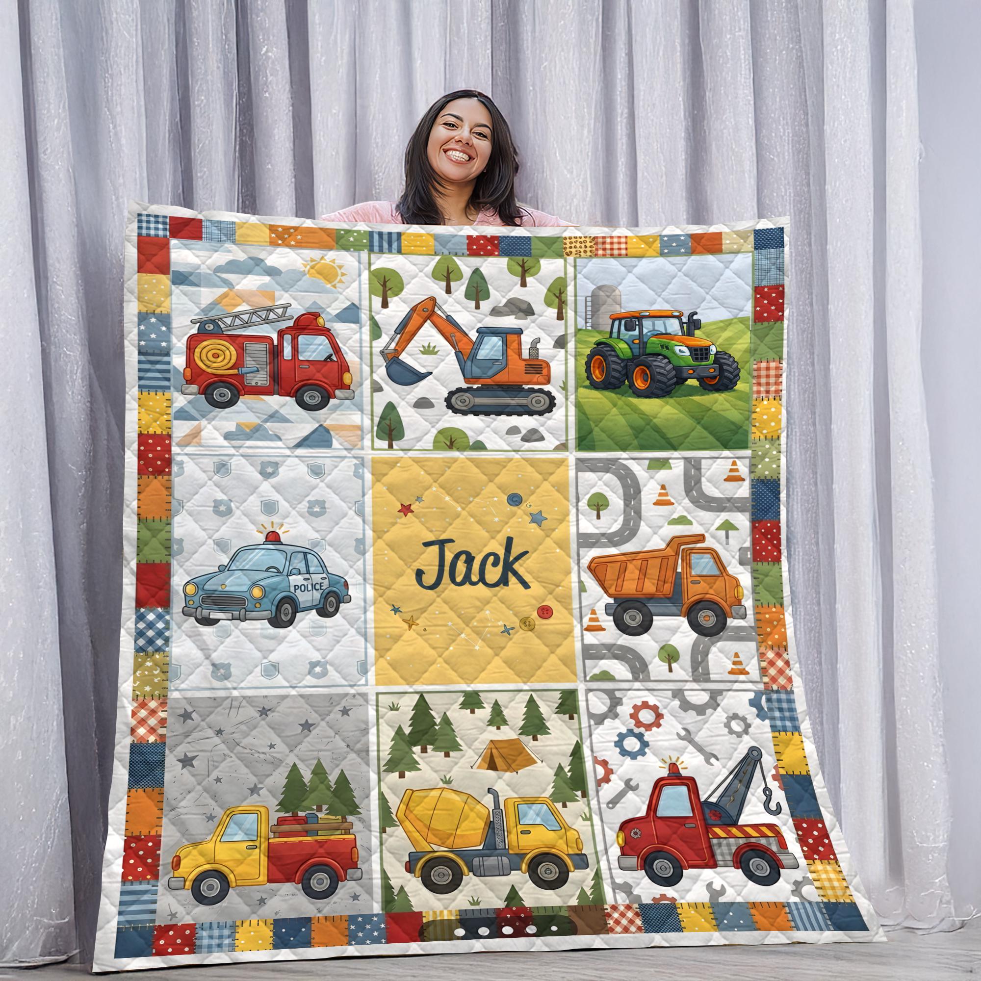 Personalized Kids Truck and Car Quilt with Custom Name