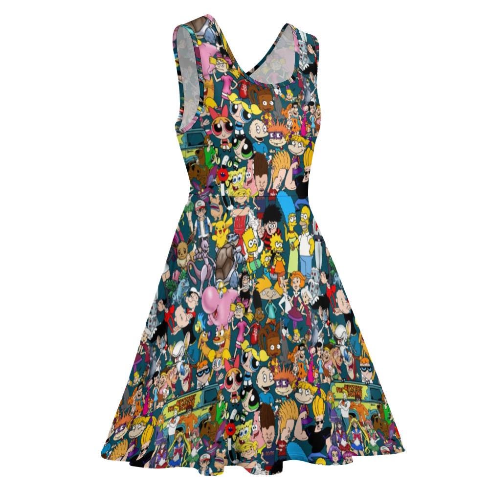 90s characters tv television print skater dress