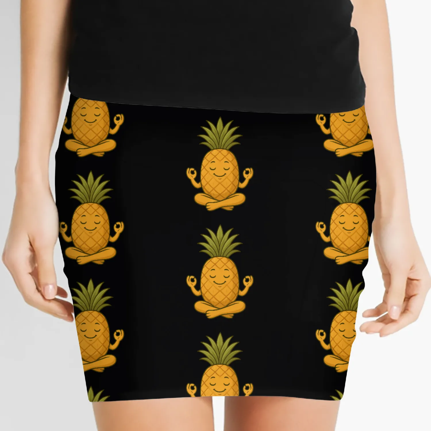 Cute pineapple yoga meditation relaxation cartoon Women's Mini Skirts