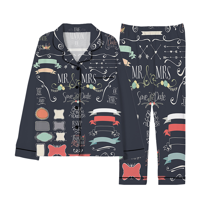 New hot selling spring and autumn custom pajamas to map Christmas pajamas casual 3D printed floral DIY couple pajamas