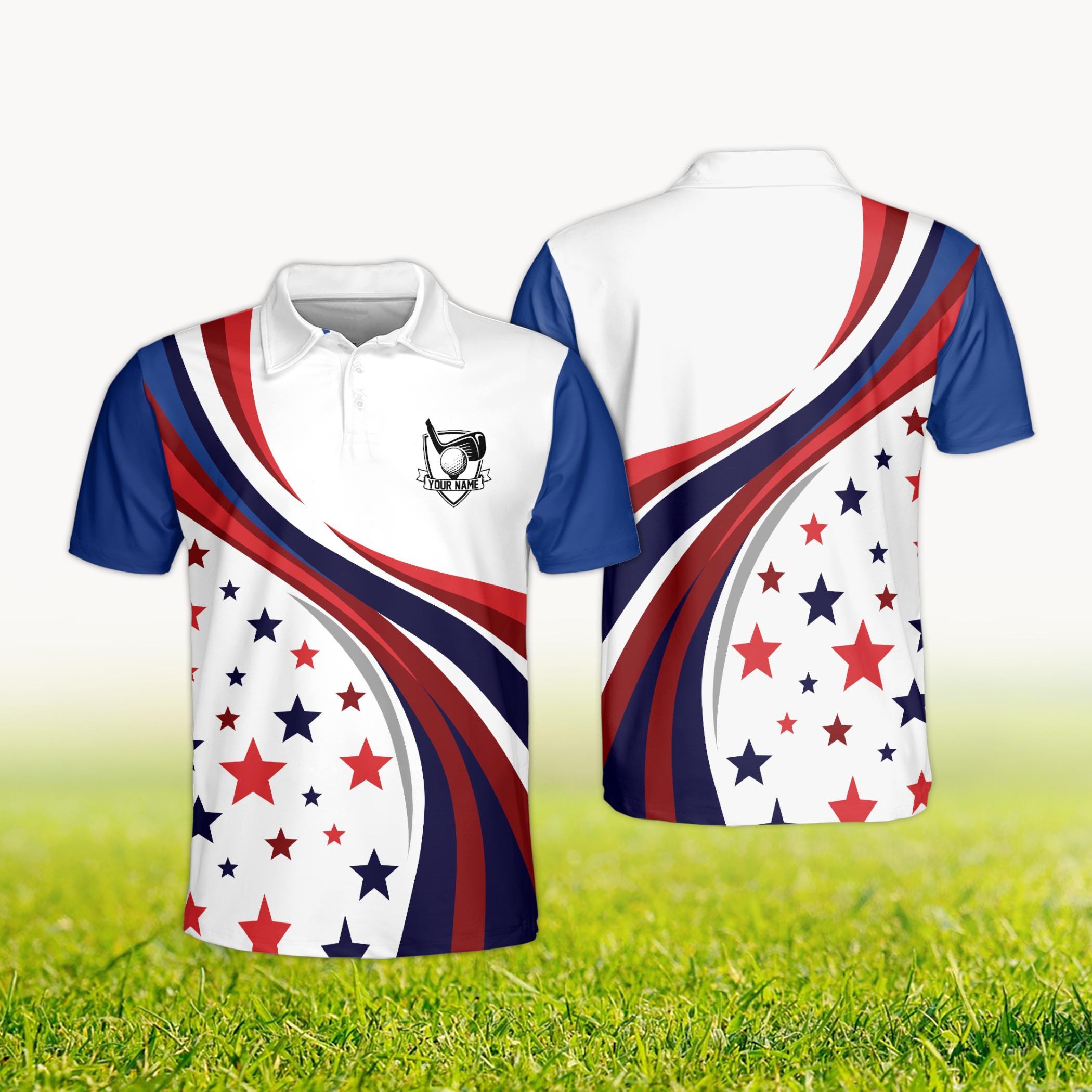 Personalized Stars and Stripes Women's Golf Polo Shirt with USA Flag Design