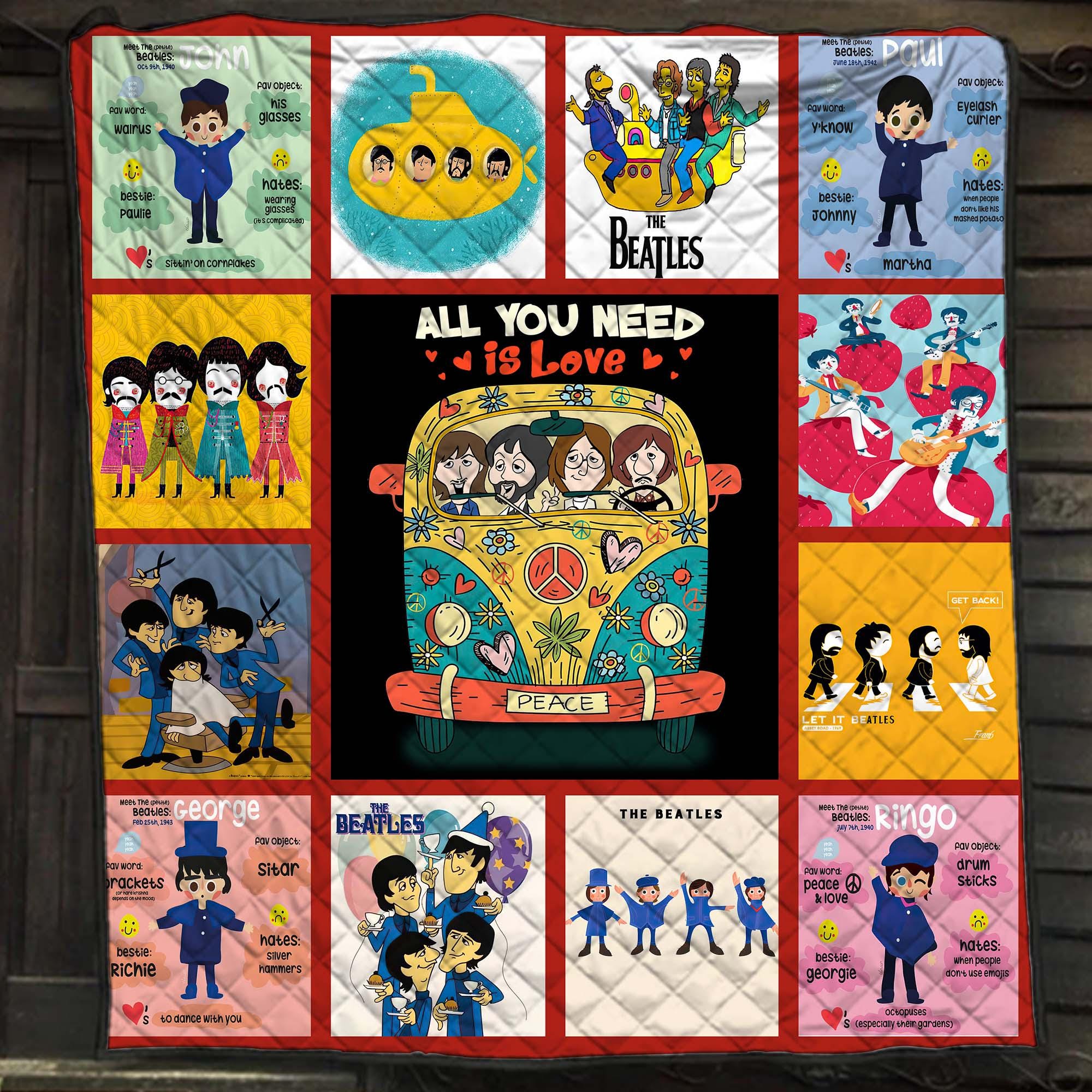 The Beatles All You Need Is Love Collage Blanket, Rock Band Quilt