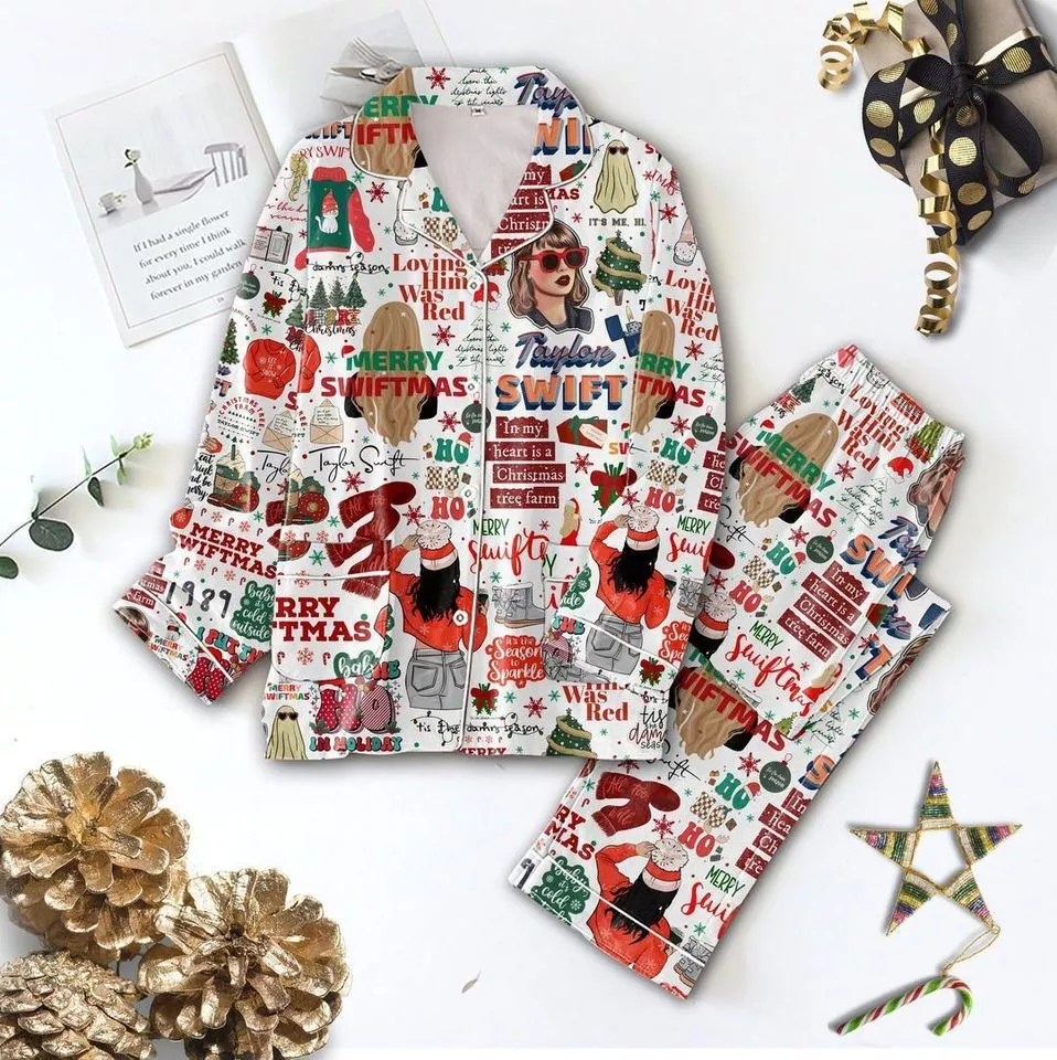 Christmas Pop Singer Pajama Set, Christmas Gift Pajama Set, TS Christmas Pajamas