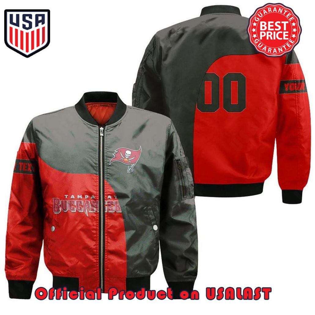 TAMPA BAY BUCCANEERS BOMBER JACKET 3D PRINTED CURVE STYLE CUSTOM TEXT AND NUMBER